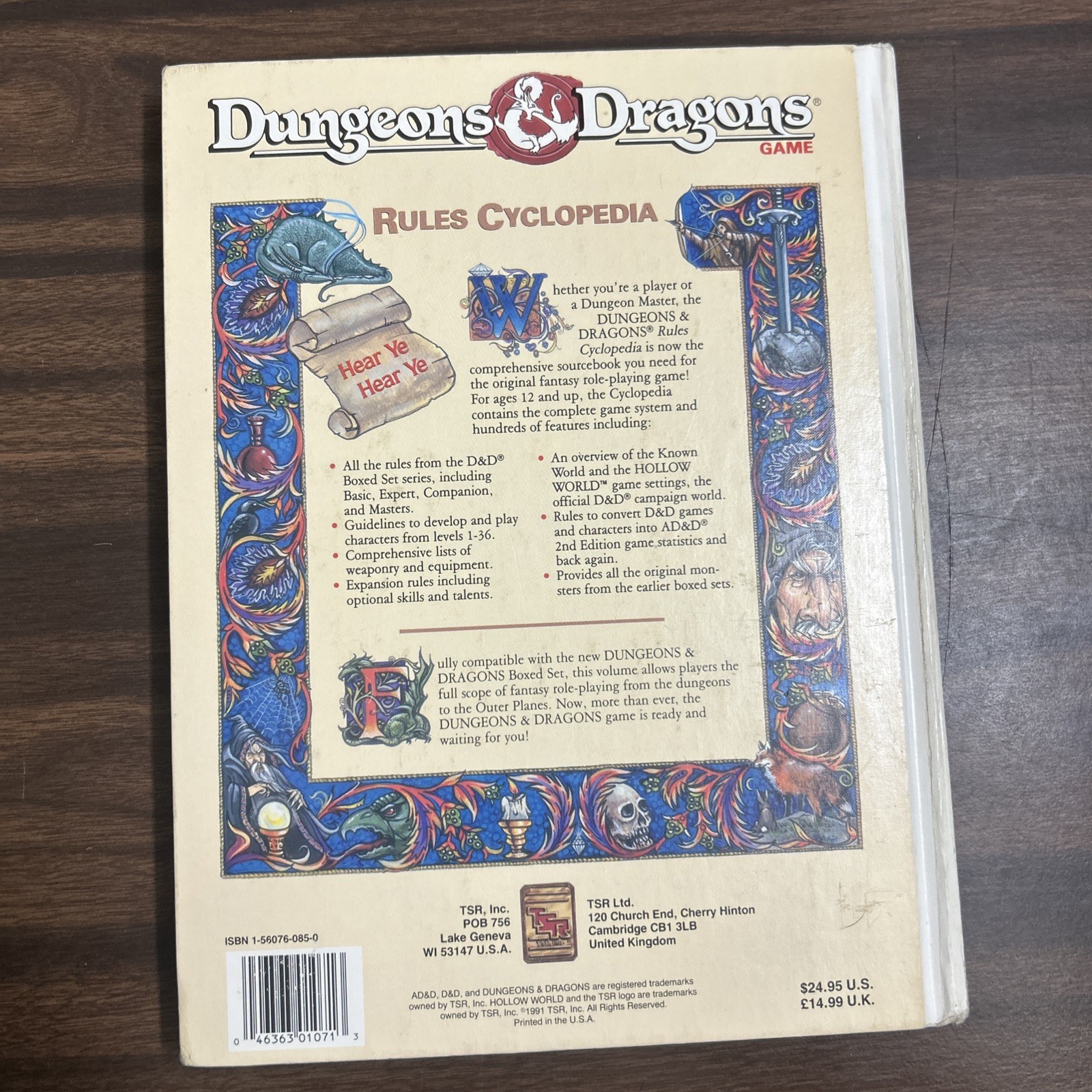 D&D Dungeons & Dragons Rules Cyclopedia Book 1st Edition TSR 1991 HC Good RPG