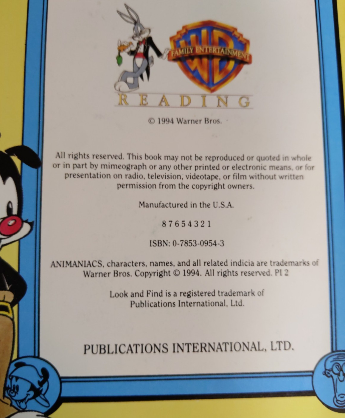 Look And Find Animaniacs Book 1994 Search and Find Characters Hardcover WB