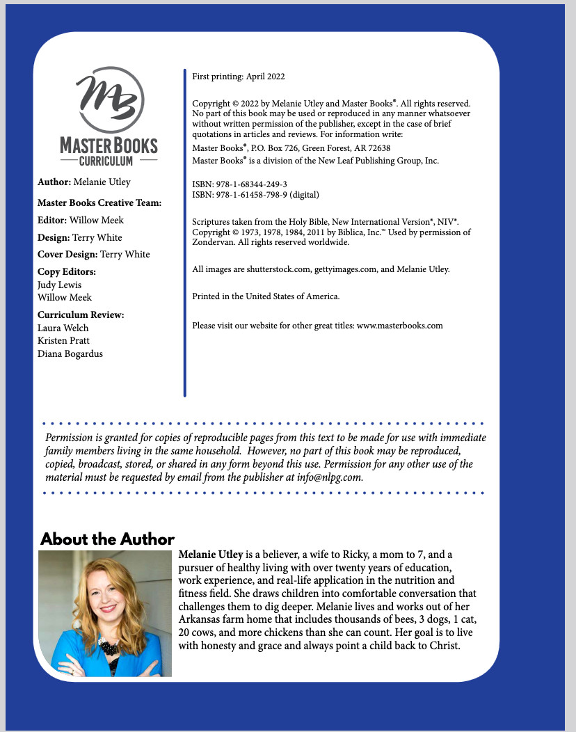Masterbooks LIVING HEALTHY 4th 5th or 6th Grade Health curriculum MB homeschool
