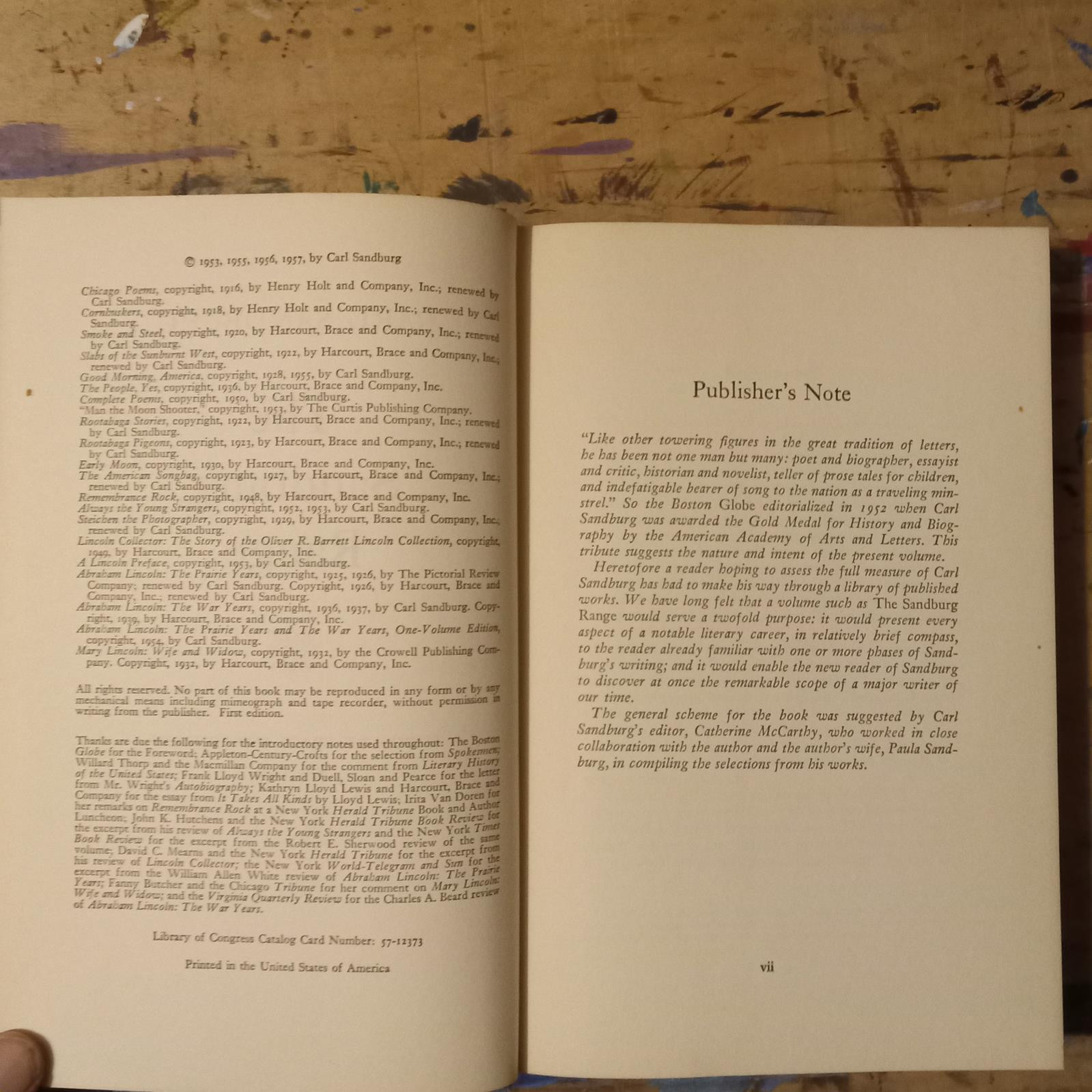 Carl Sandburg The Sandburg Range 1957 Harcourt Brace And Co 1st 4to HC DJ VG+ VG