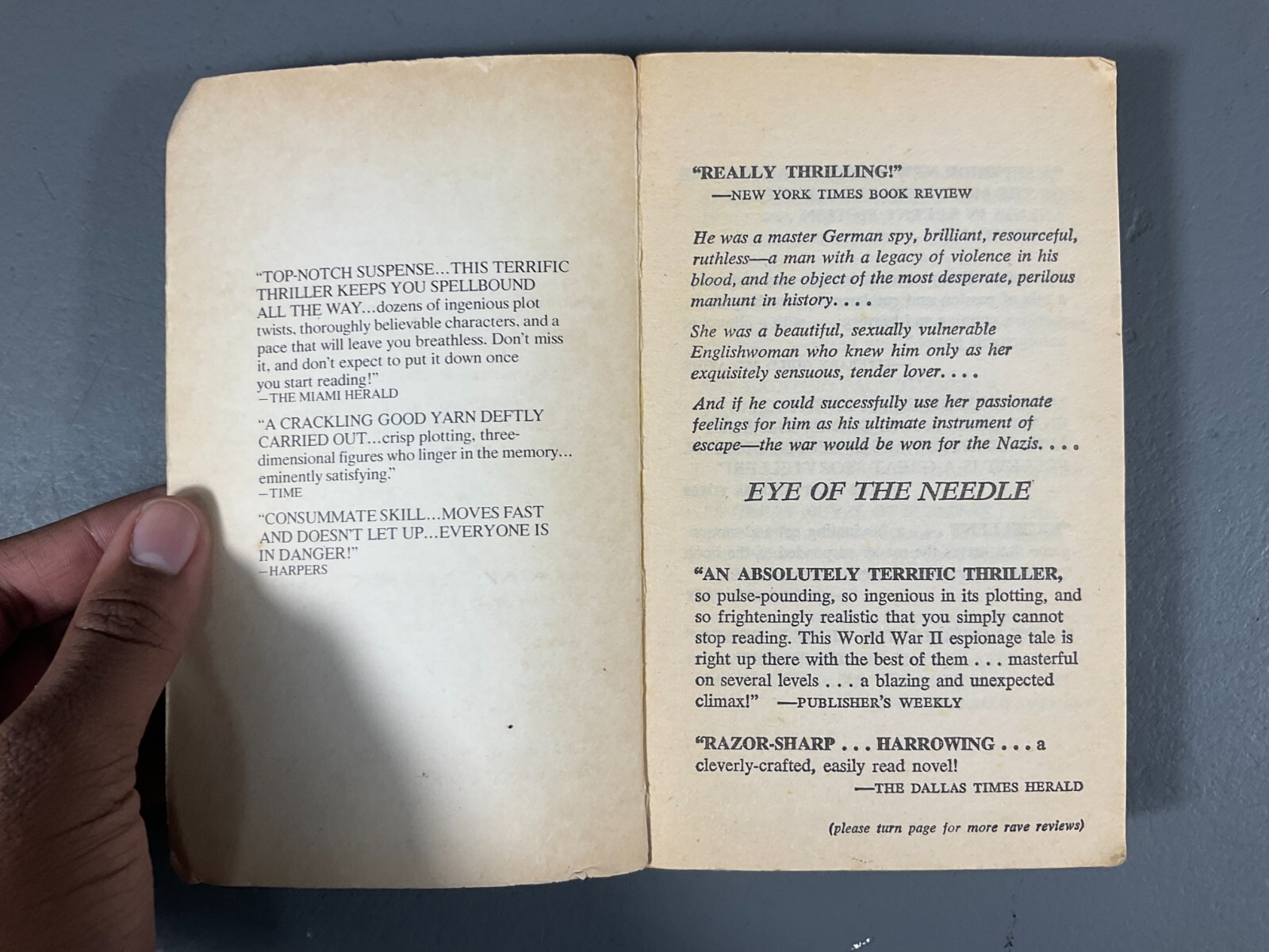 Eye Of The Needle by Ken Follet Arbor House Publishing Vintage Paperback 1979