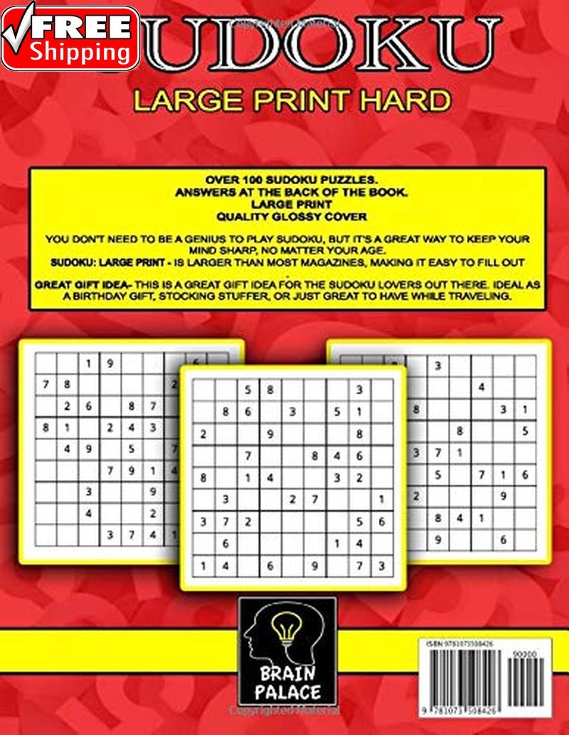 Sudoku: Large Print Hard (Large Sudoku Books) free shipping
