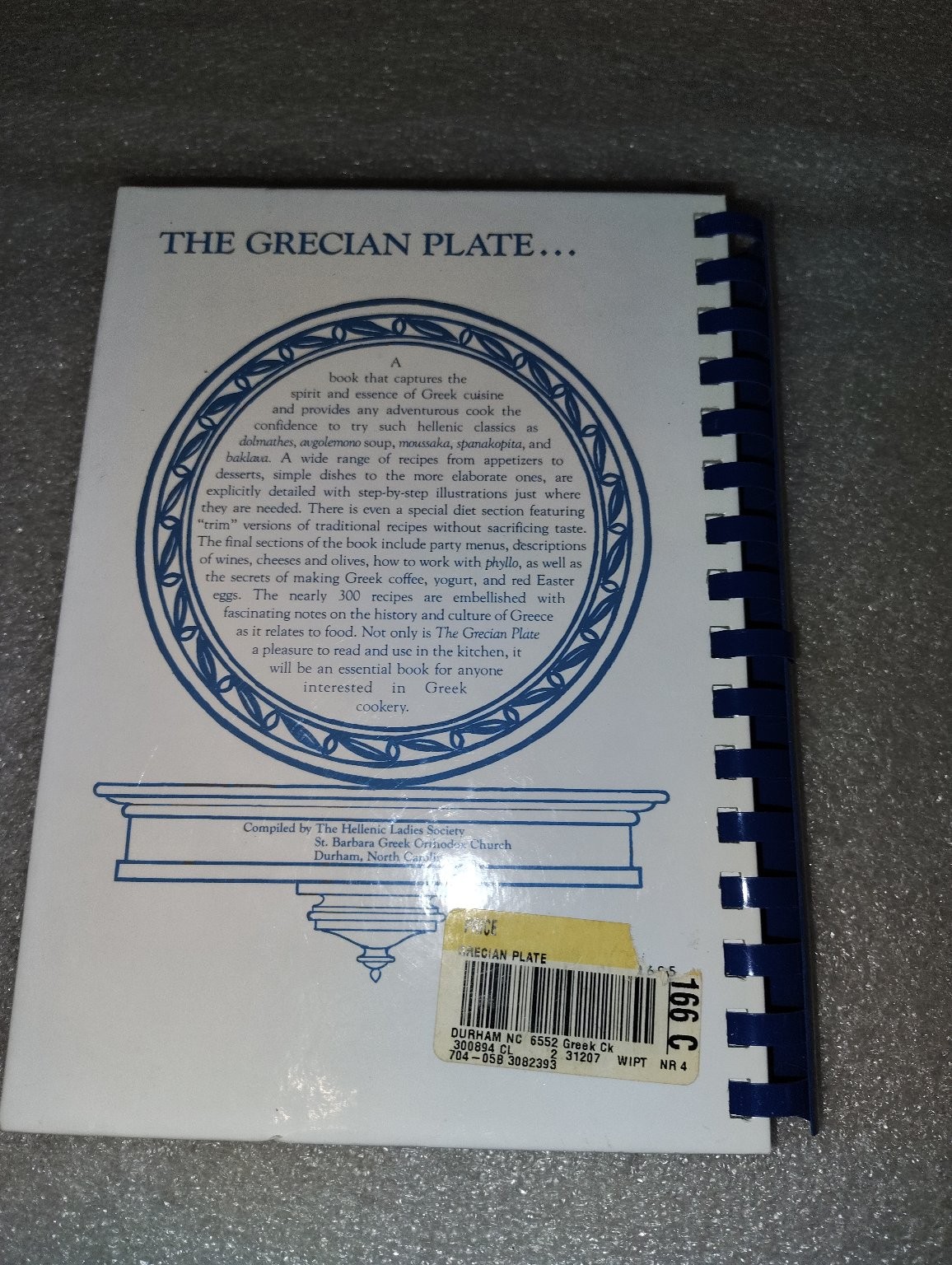 The Grecian Plate Cookbook Hellenic Ladies Society 2006 Greek Recipes Wimmer