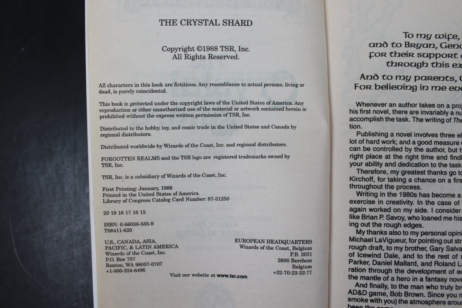 The Crystal Shard R. A. Salvatore 1988 Forgotten Realms Fantasy Adventure TSR PB