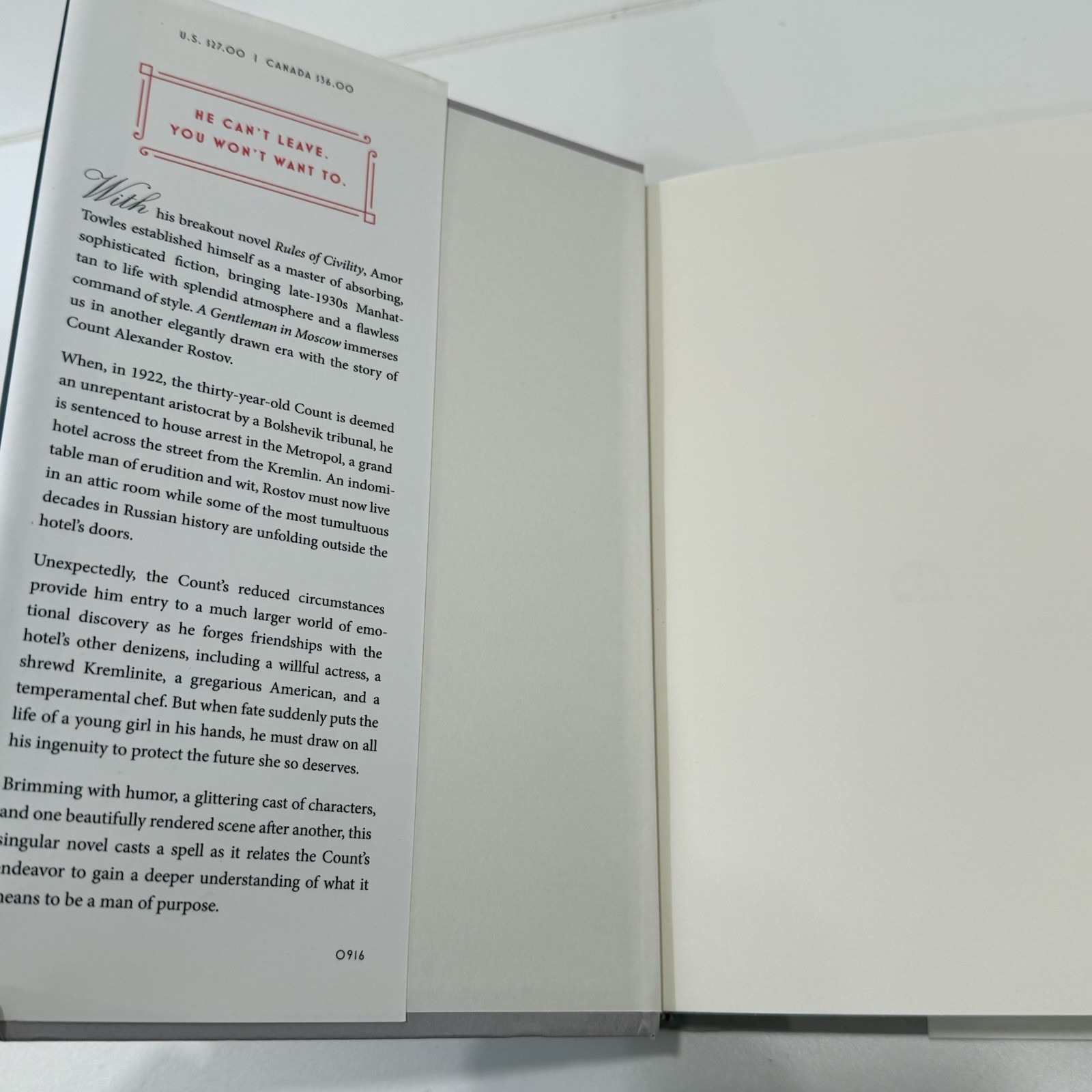SIGNED A Gentleman in Moscow by Amor Towles 1st Edition Late Printing w/Stamp