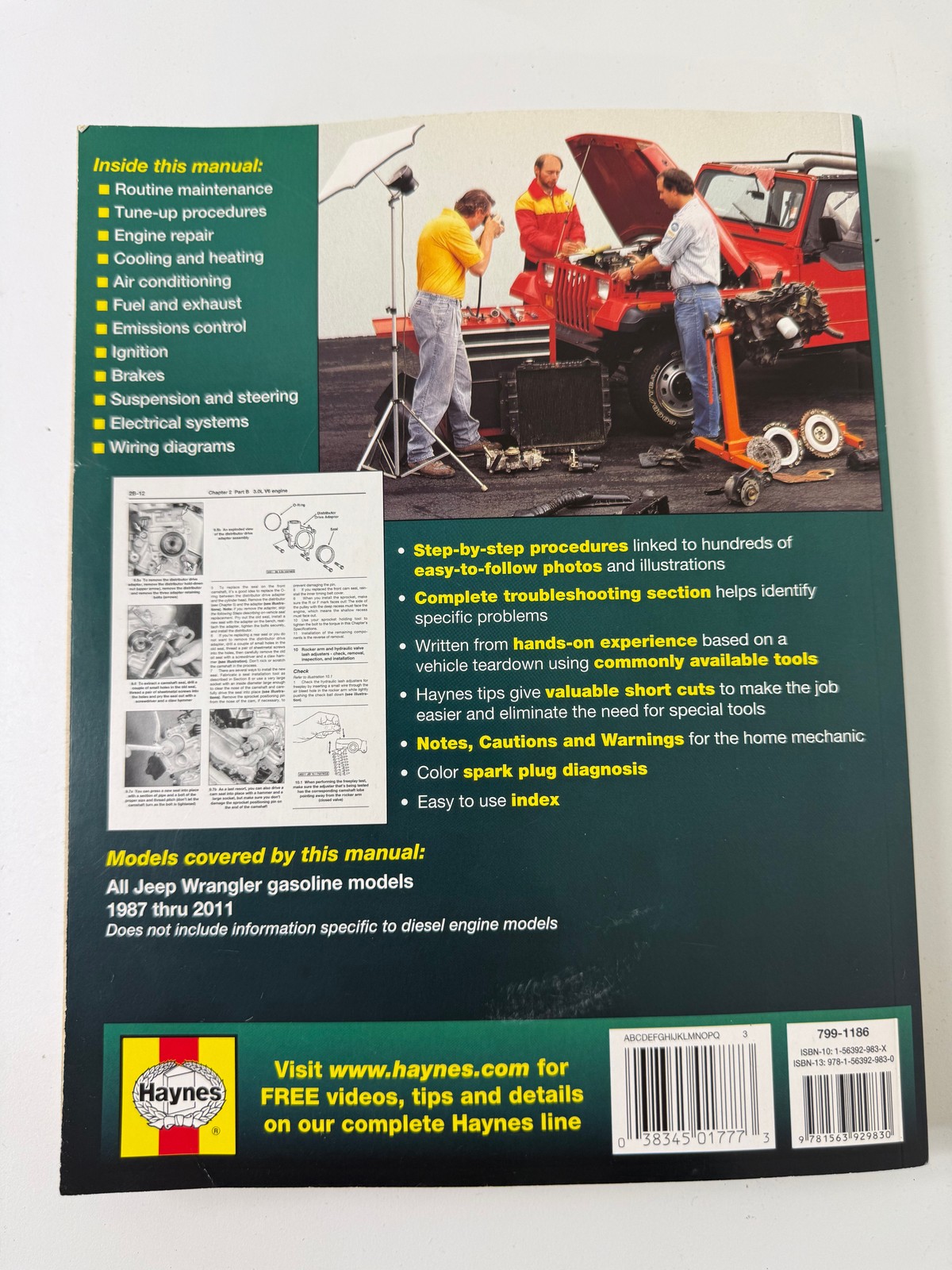 Haynes Jeep Wrangler Repair Manual 1987 thru 2011 All Gasoline Models Automotive