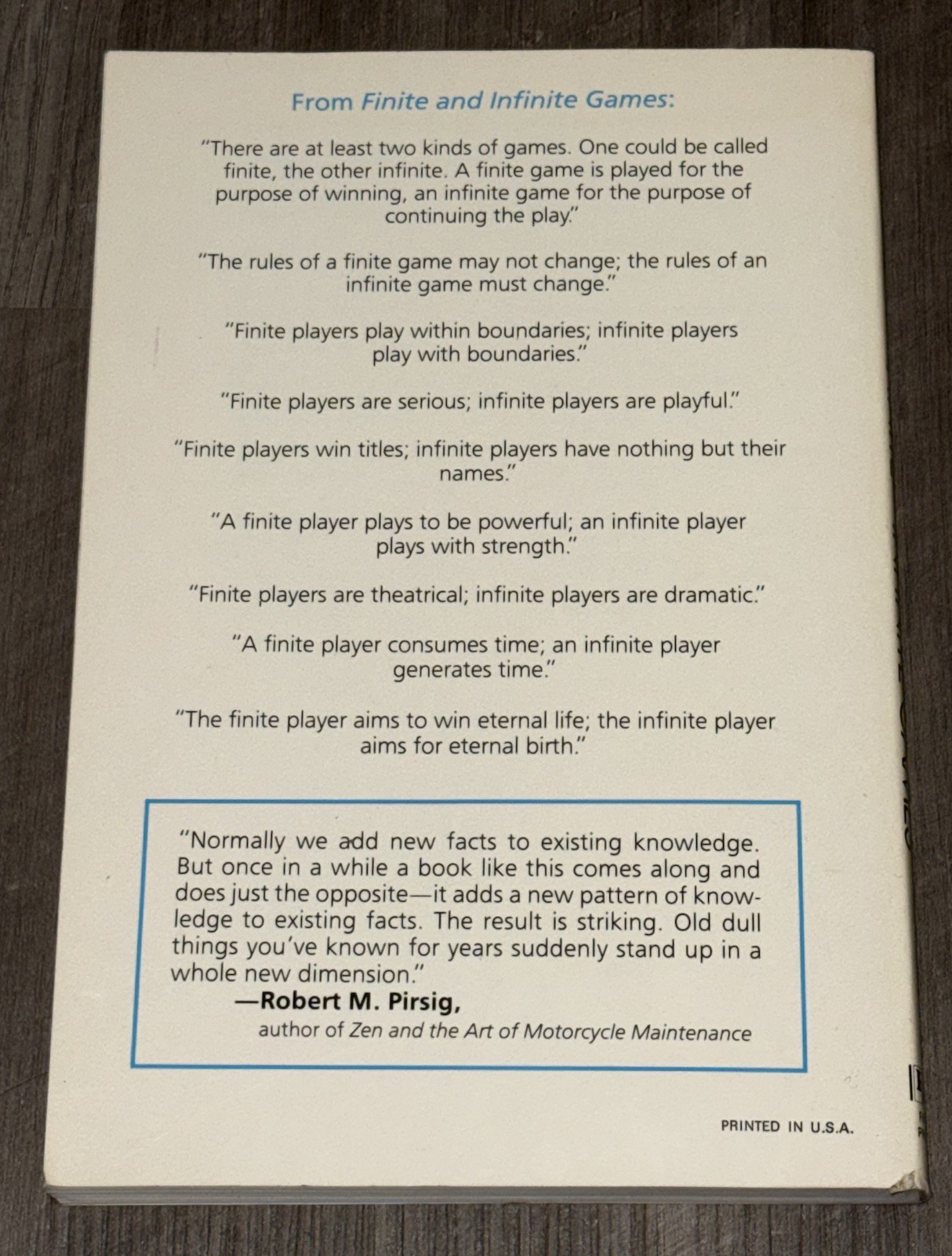 Finite and Infinite Games James P. Carse 1986 Edition Philosophy Paperback