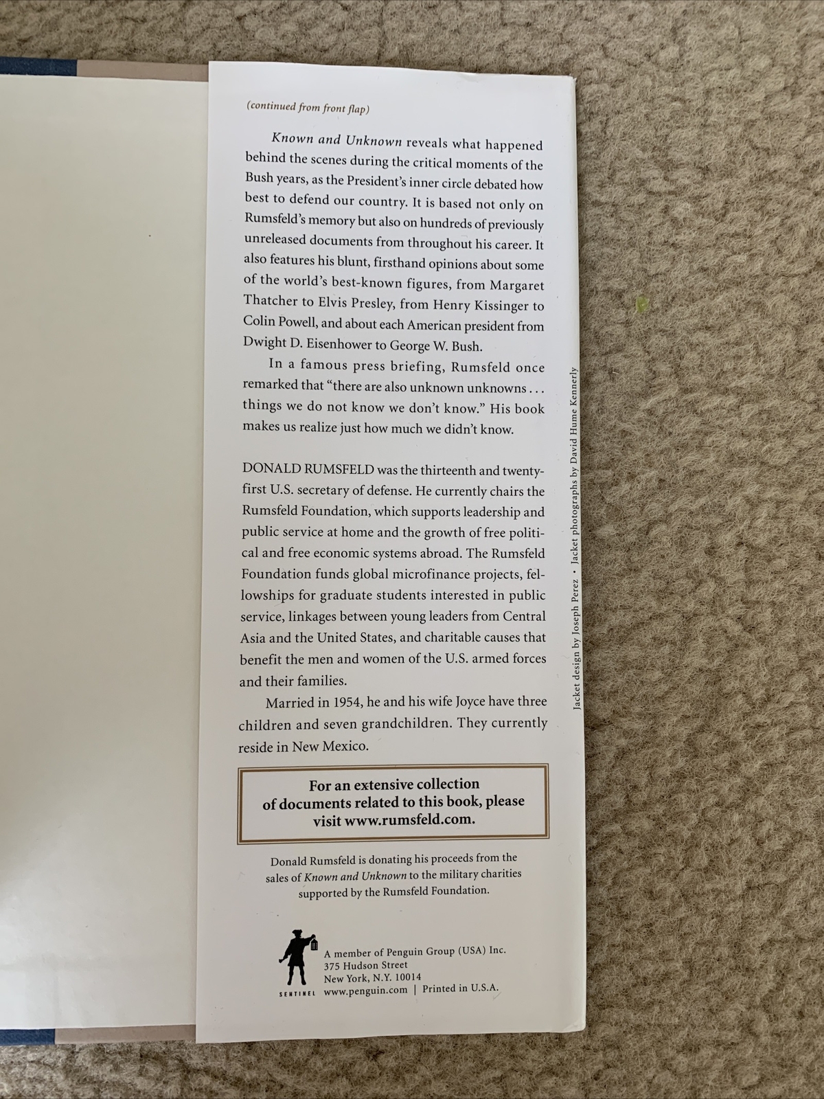 Signed Donald RUMSFELD Known and Unknown – A Memoir Hard Cover
