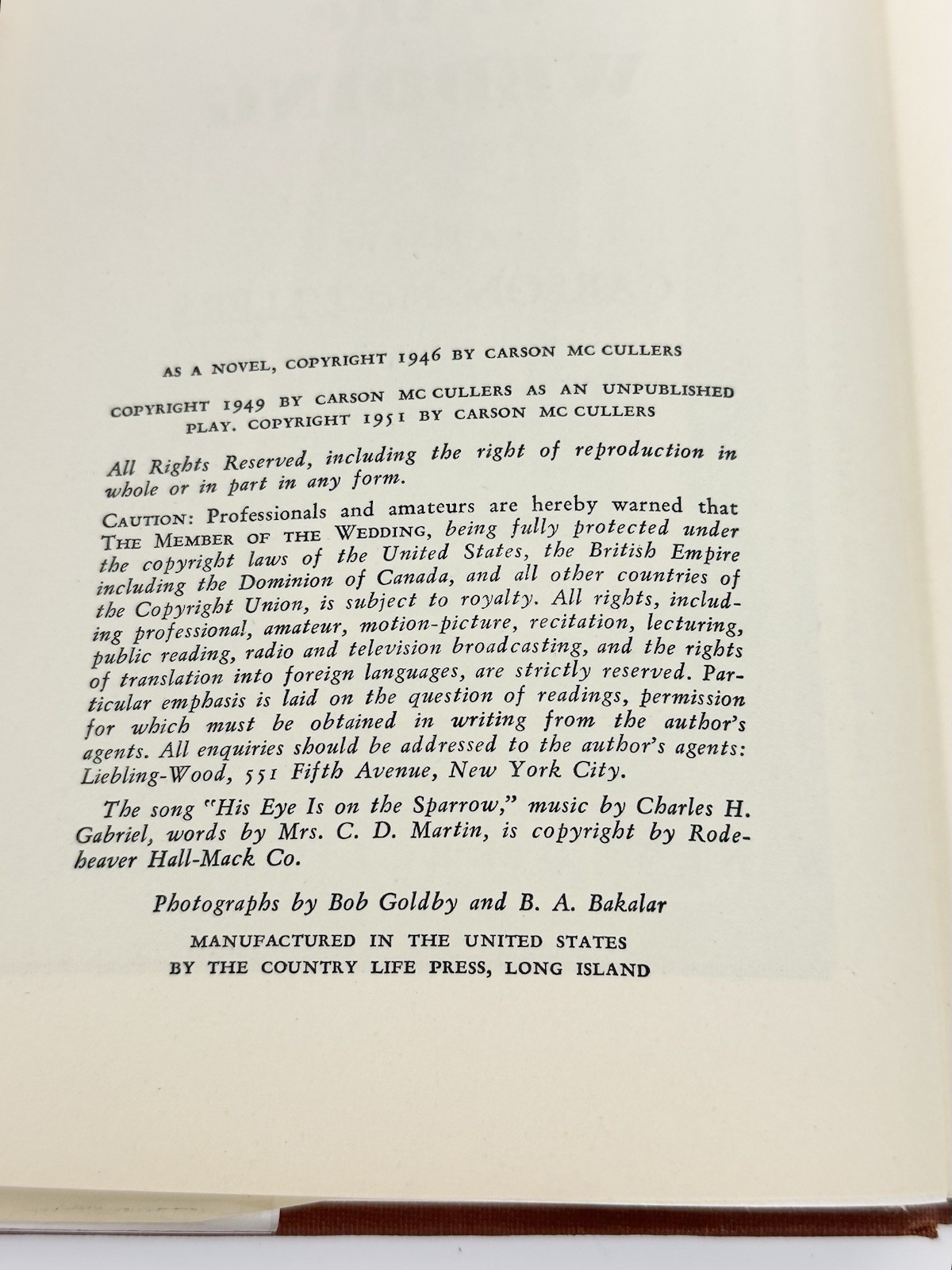 The Member of the Wedding Carson McCullers, 1st First Edtion 1951 Play Book Club