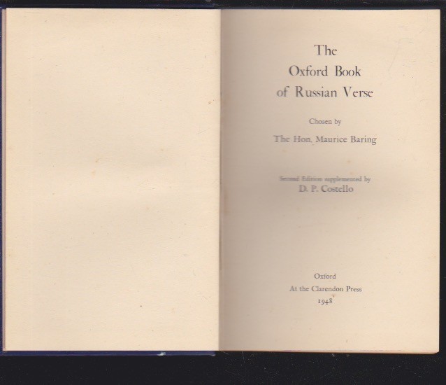 The Oxford Book of Russian Verse, Chosen by Hon. Maurice Baring Hardcover 1948