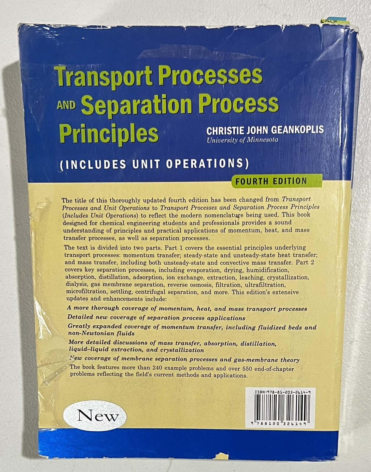 Transport Processes & Separation Process Principles 4th ED Paperback Geankoplis