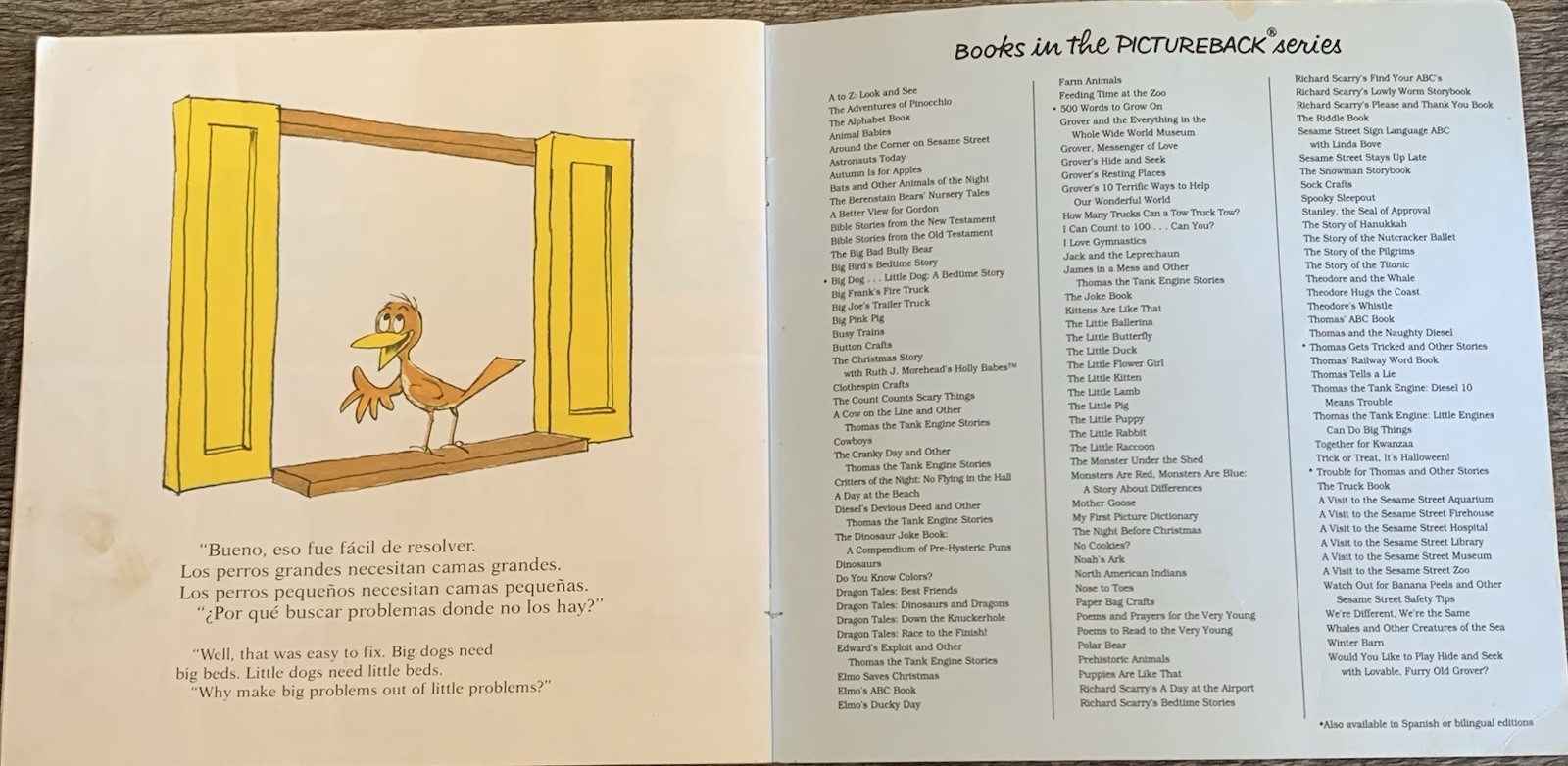 RARE! Vtg Trade PB Spanish Ed. Big Dog Little Dog: A Bedtime Story ACCEPTABLE!!!