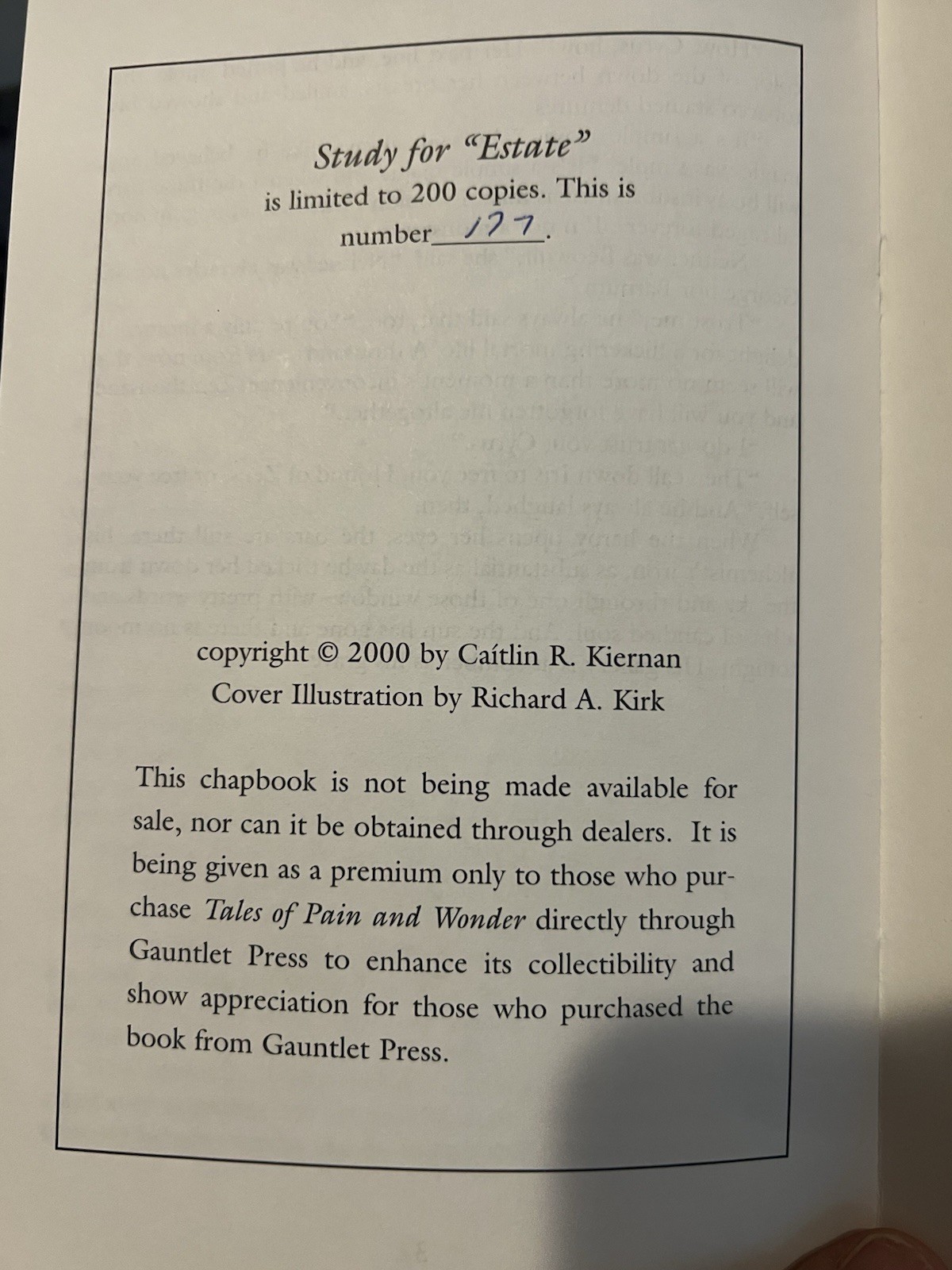 Chapbook Study for “Estate” by Caitlín R. Kiernan published by Gauntlet Press