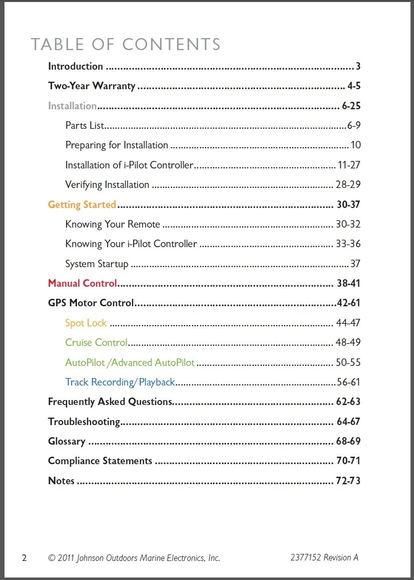 i-Pilot Legacy Owners Manual: 75 Pages, Full Color, Coil Bound, Free Shipping