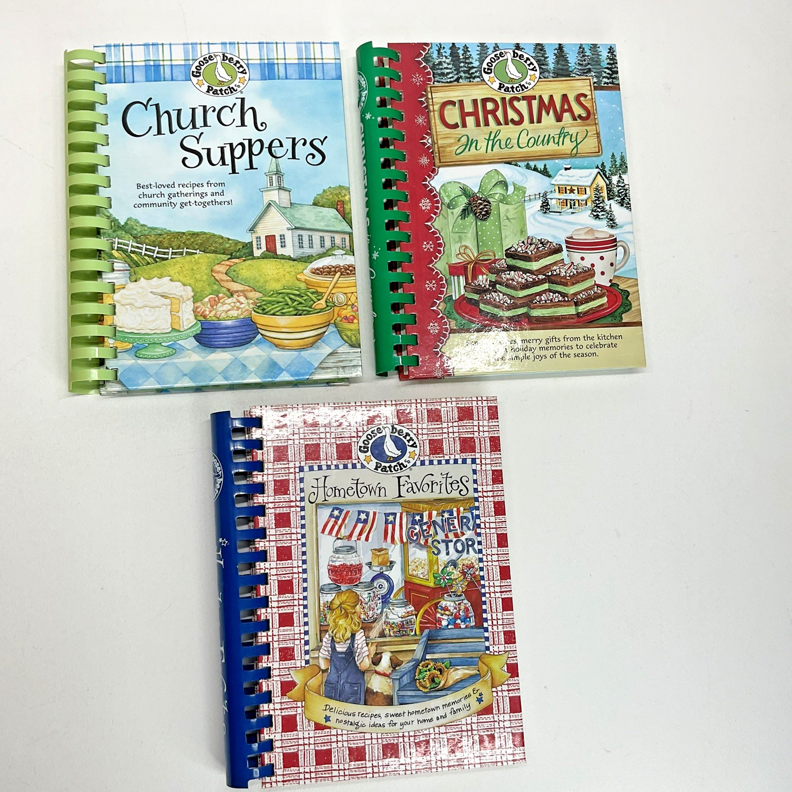 Gooseberry Patch Spiral Cookbooks LOT (3) Church Suppers Christmas Hometown
