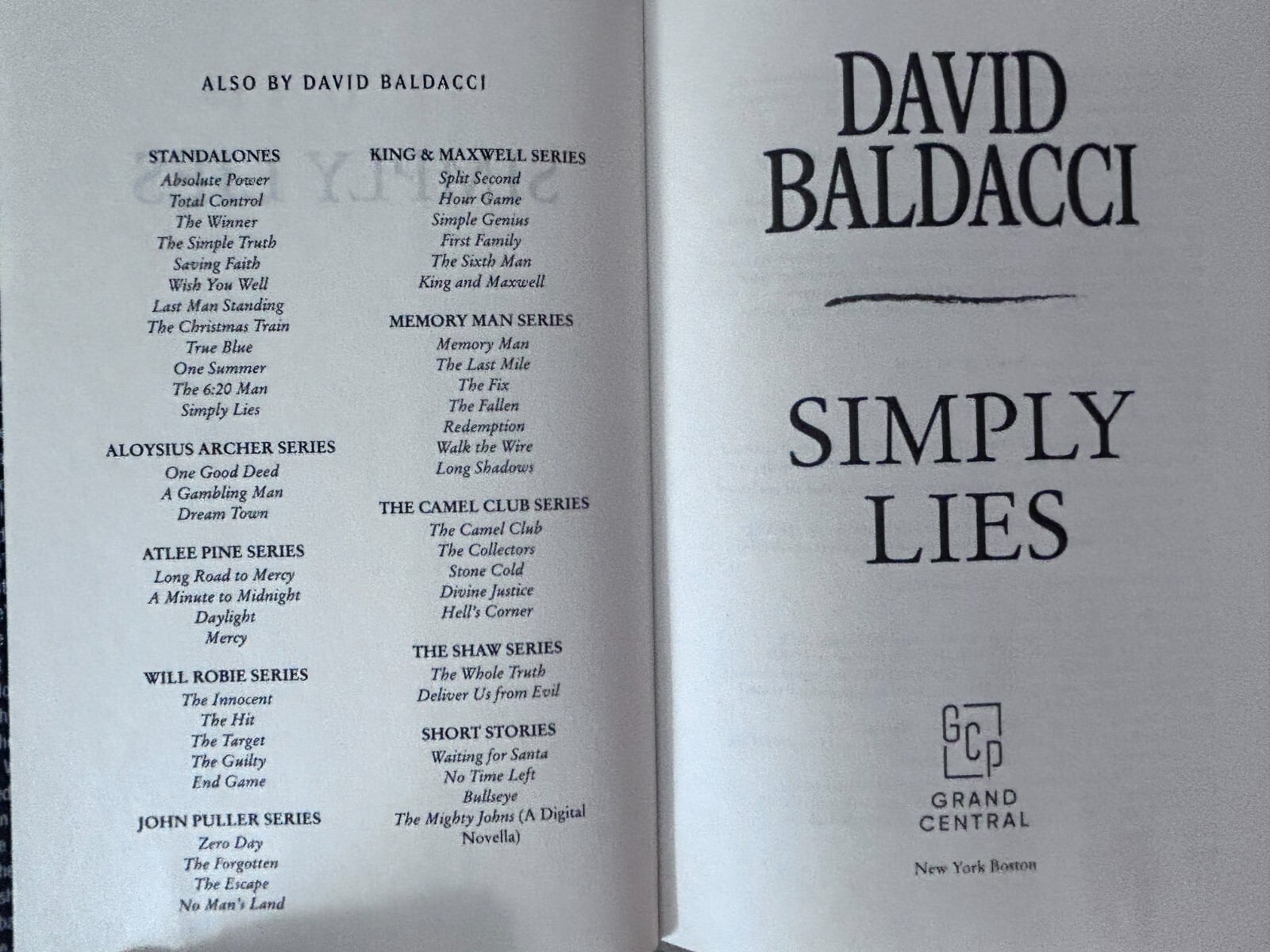 David Baldacci, Stand Alone:Last Man Standing; Mickey Gibson Book 1: Simply Lies
