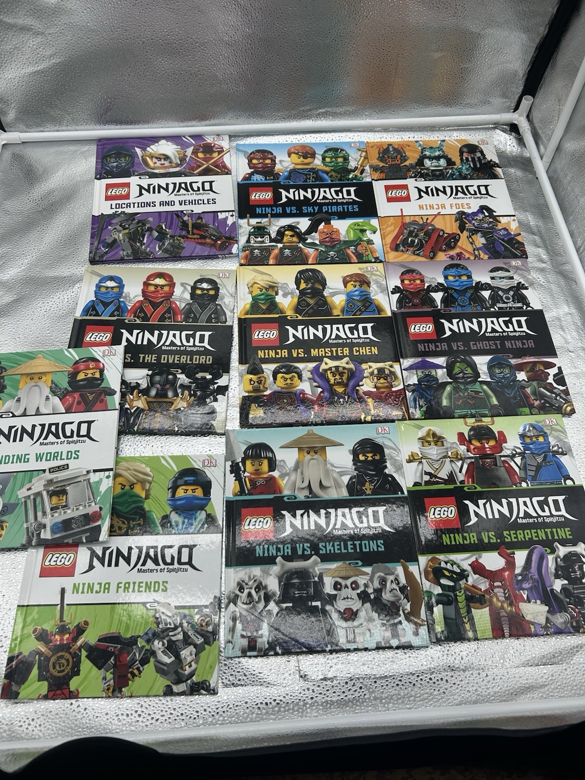 LEGO NINJAGO 10-BOOK COLLECTION MASTERS OF SPINJITZU WITH BOOK HOLDER- USED