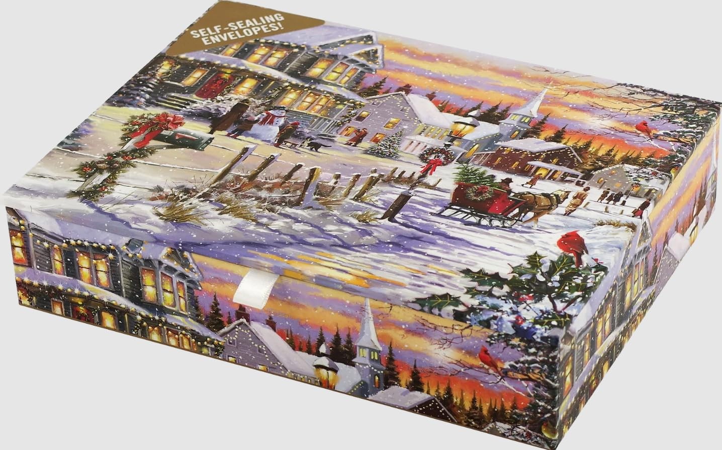 PETER PAUPER PRESS Village Sleigh Ride 17.78 cm x 12.7 cm, Gold and White