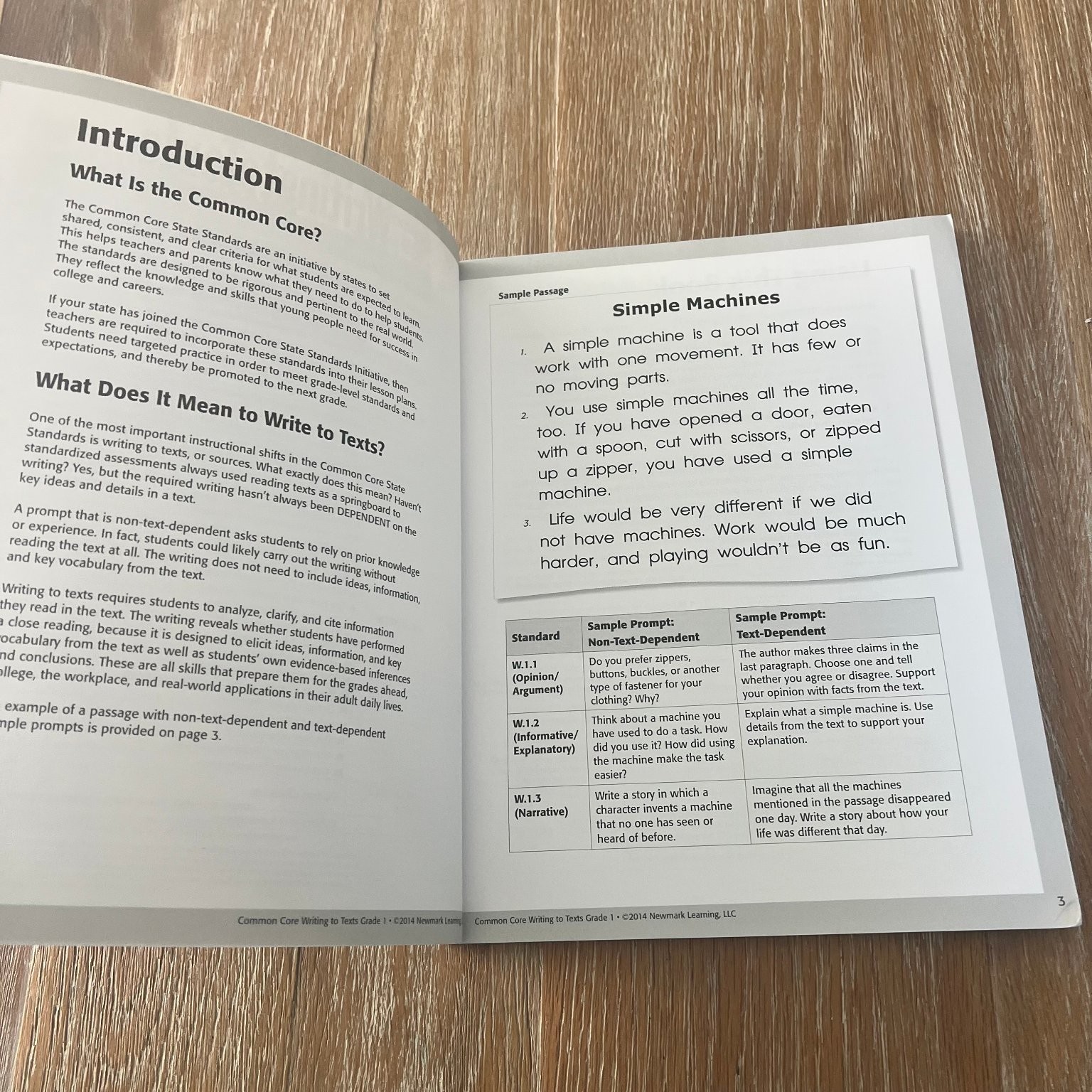 Common Core Writing to Texts Grade 1 Newmark Learning 2014 Workbook Study Guide