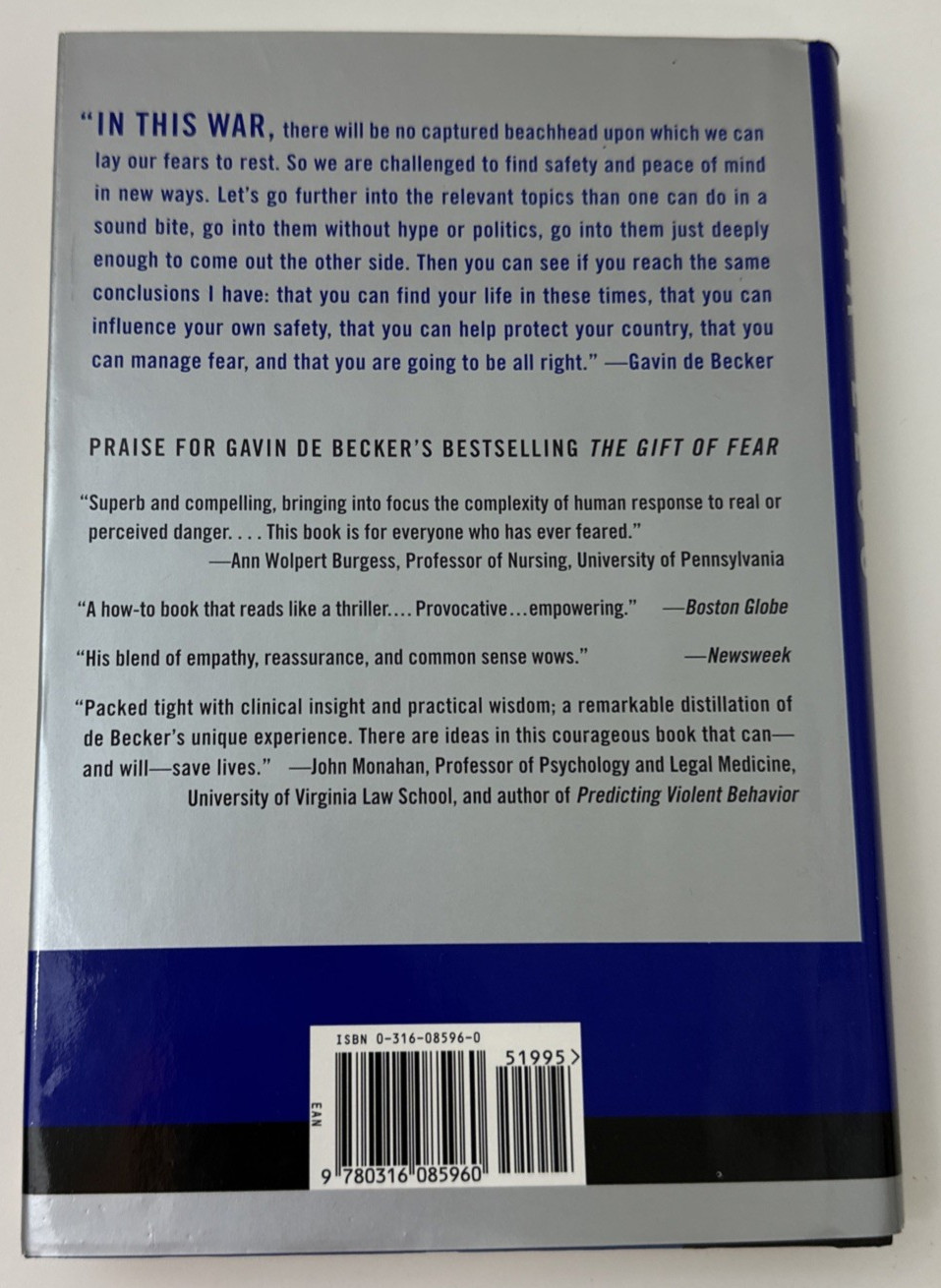 Fear Less Risk Safety Security Terrorism Hardcover Book Gavin de Becker 2002