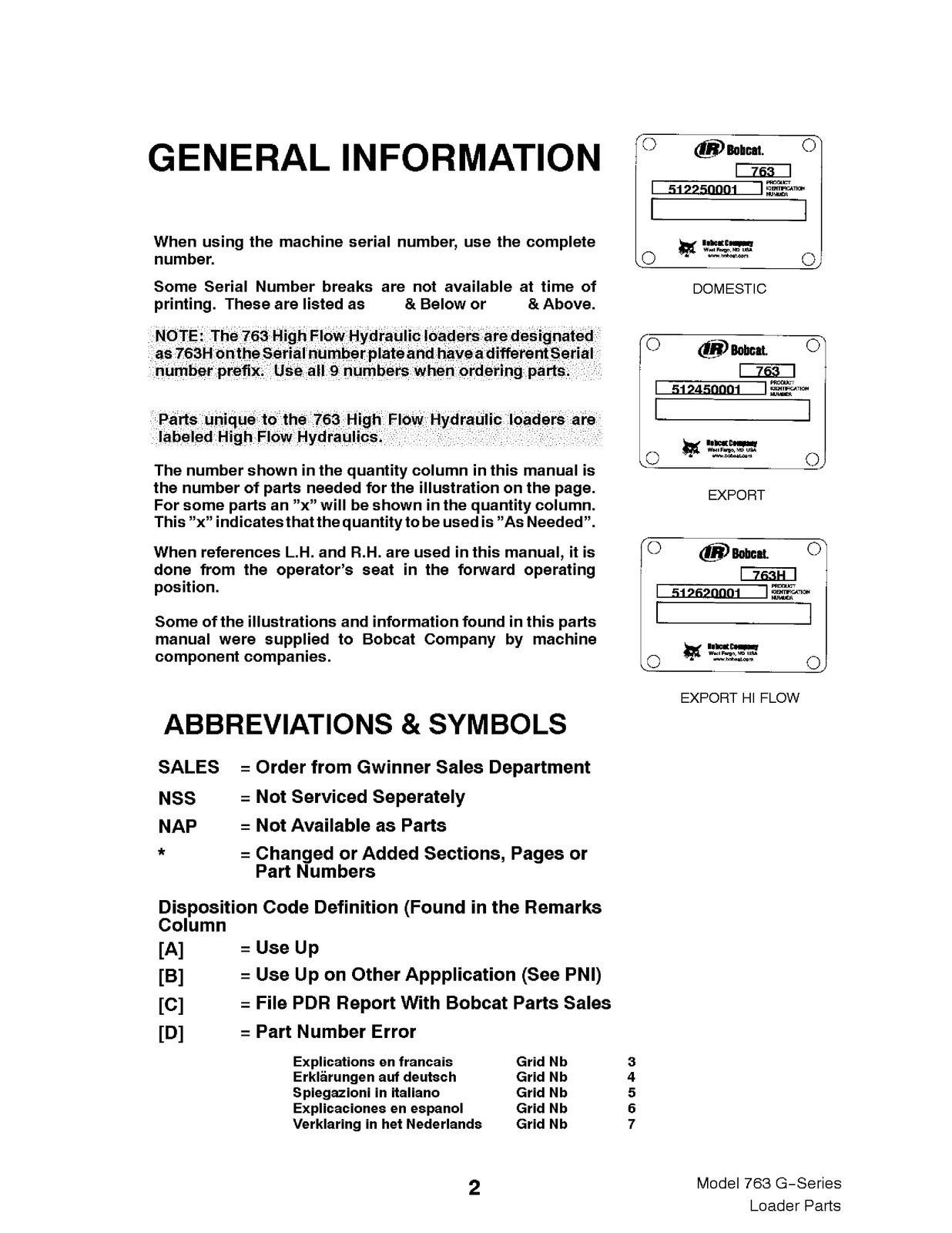 BOBCAT 763 G-Series Parts Manual SN 512250001 512450001 512620001 Up – BOUND