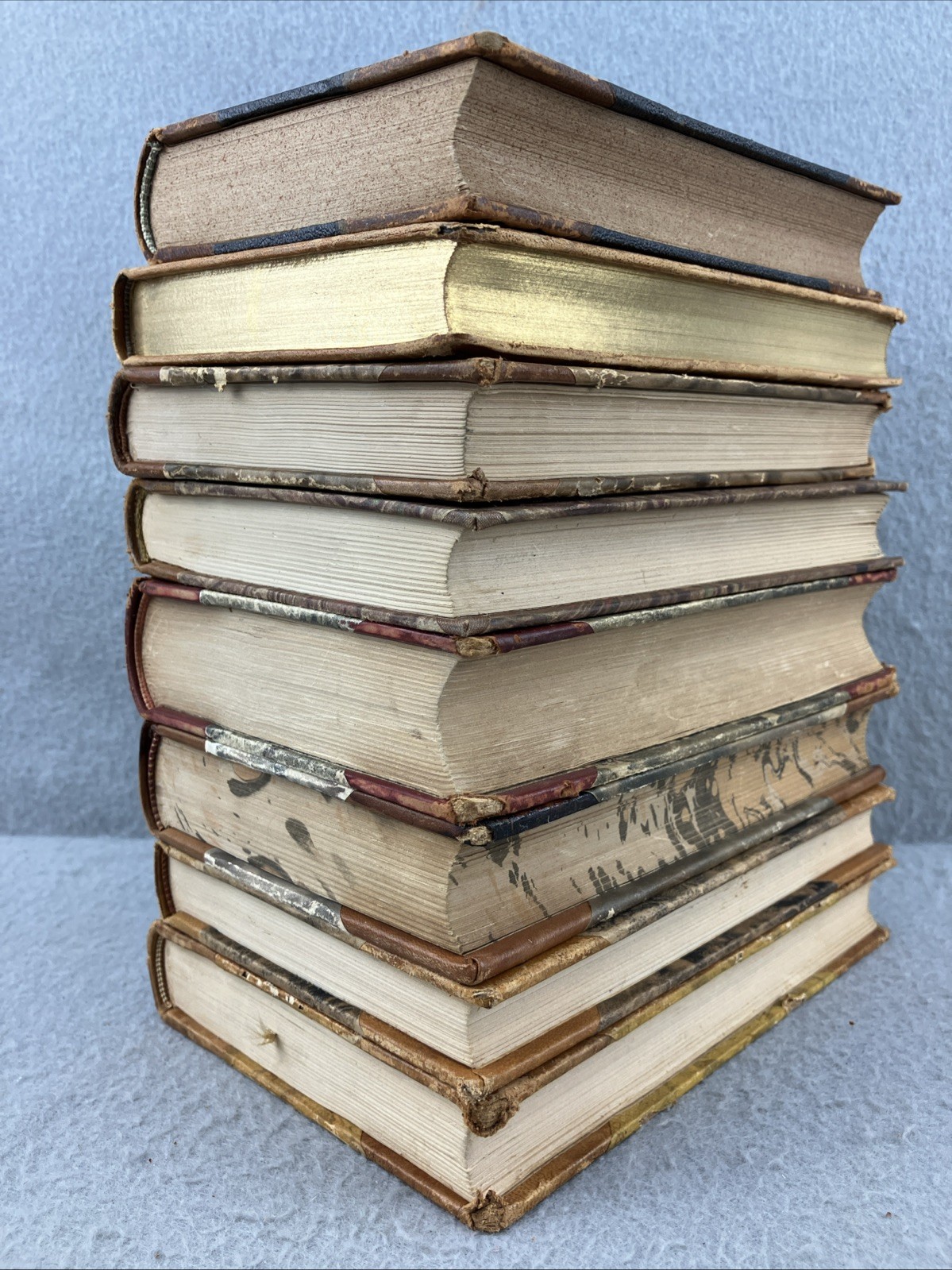 Leather Books Decor Mixed Languages Lot Of 8 Decorative Interior Design Vintage