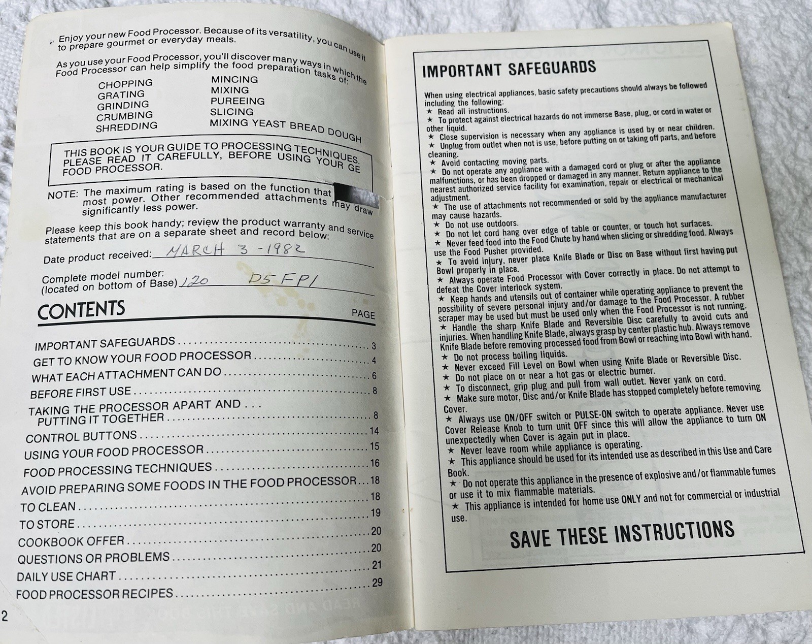 General Electric Food Processor Use & Care 1982 Recipes Booklet