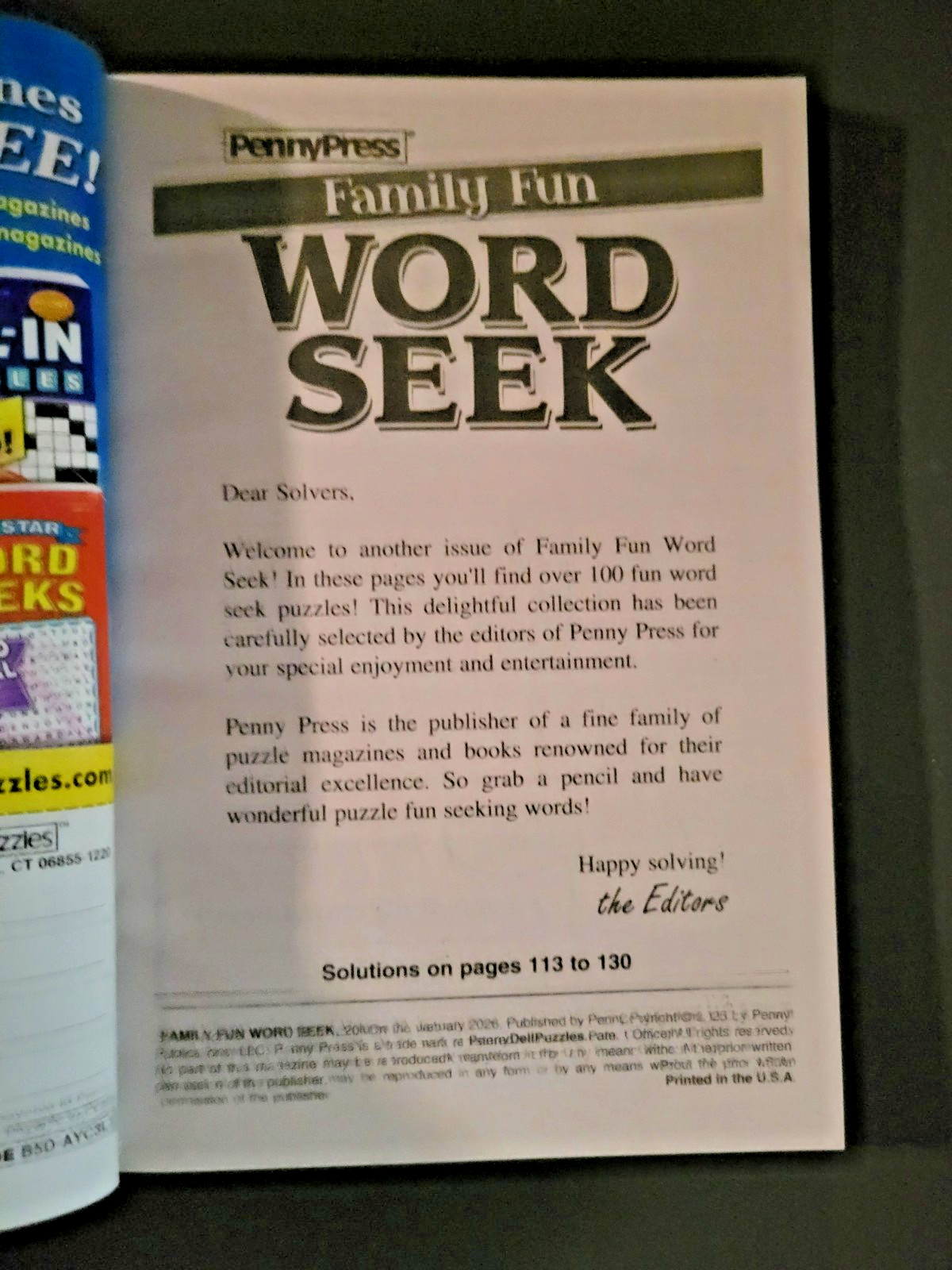 Lot of 3 Penny Press Family Fun & Easy Word Seek Puzzles – Hours Of Solving Fun!