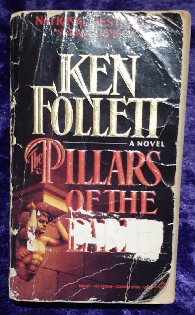 Ken Follett Pillars Of The Earth Book**Torn, Partially Peeled off Title, Stains*