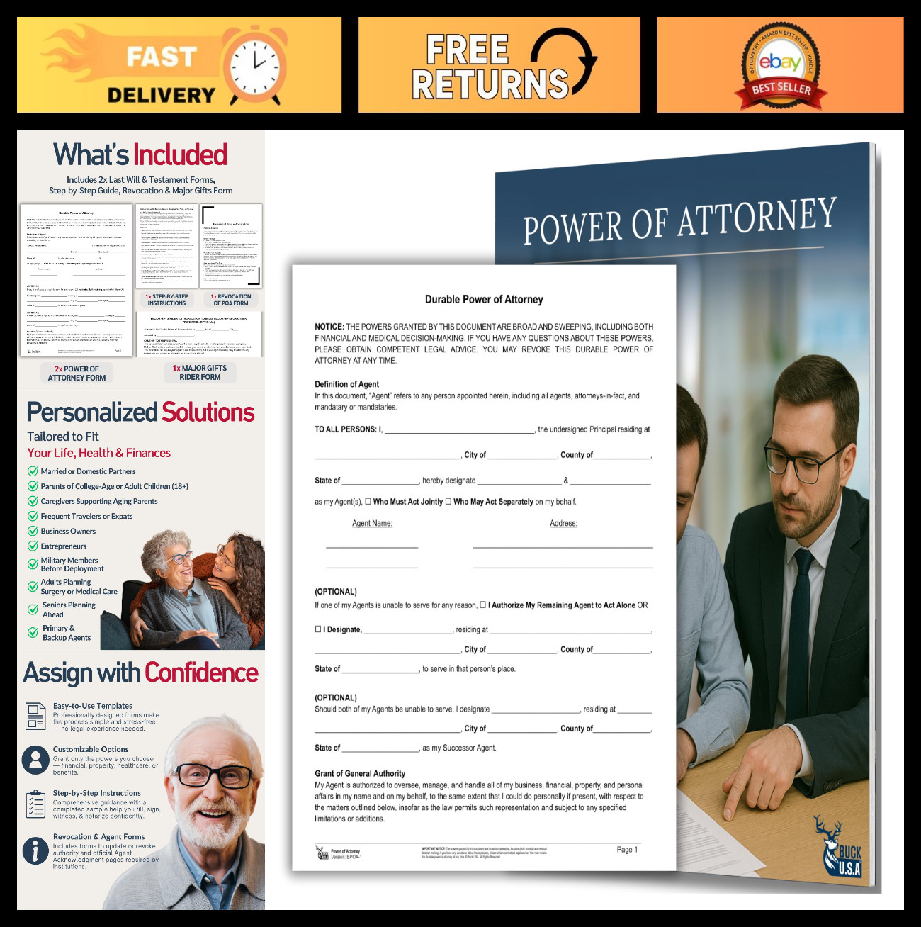 Durable Power of Attorney Kit – Financial & Medical Forms, 50-State Legal, Instr