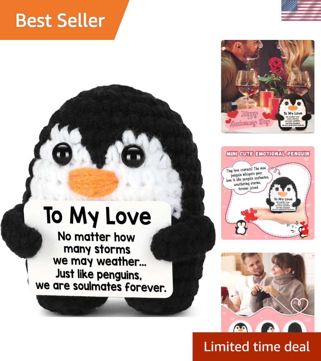 Adorable Crochet Penguin with Love Card – Perfect Gift for Boyfriend/Girlfriend