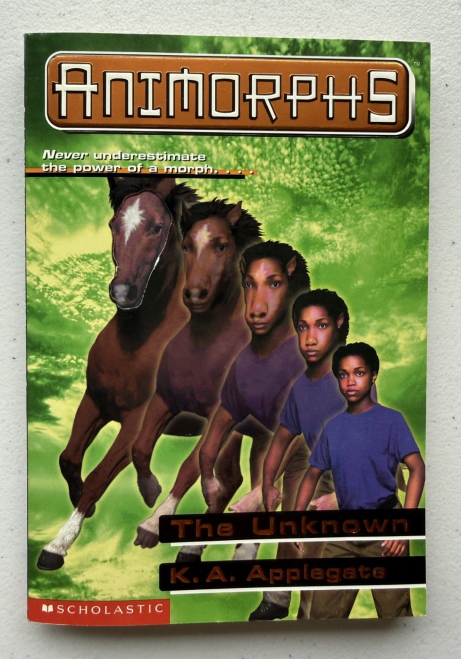 Animorphs #14 The Unknown -with all 50 flip back stickers- KA Applegate ppb 1998
