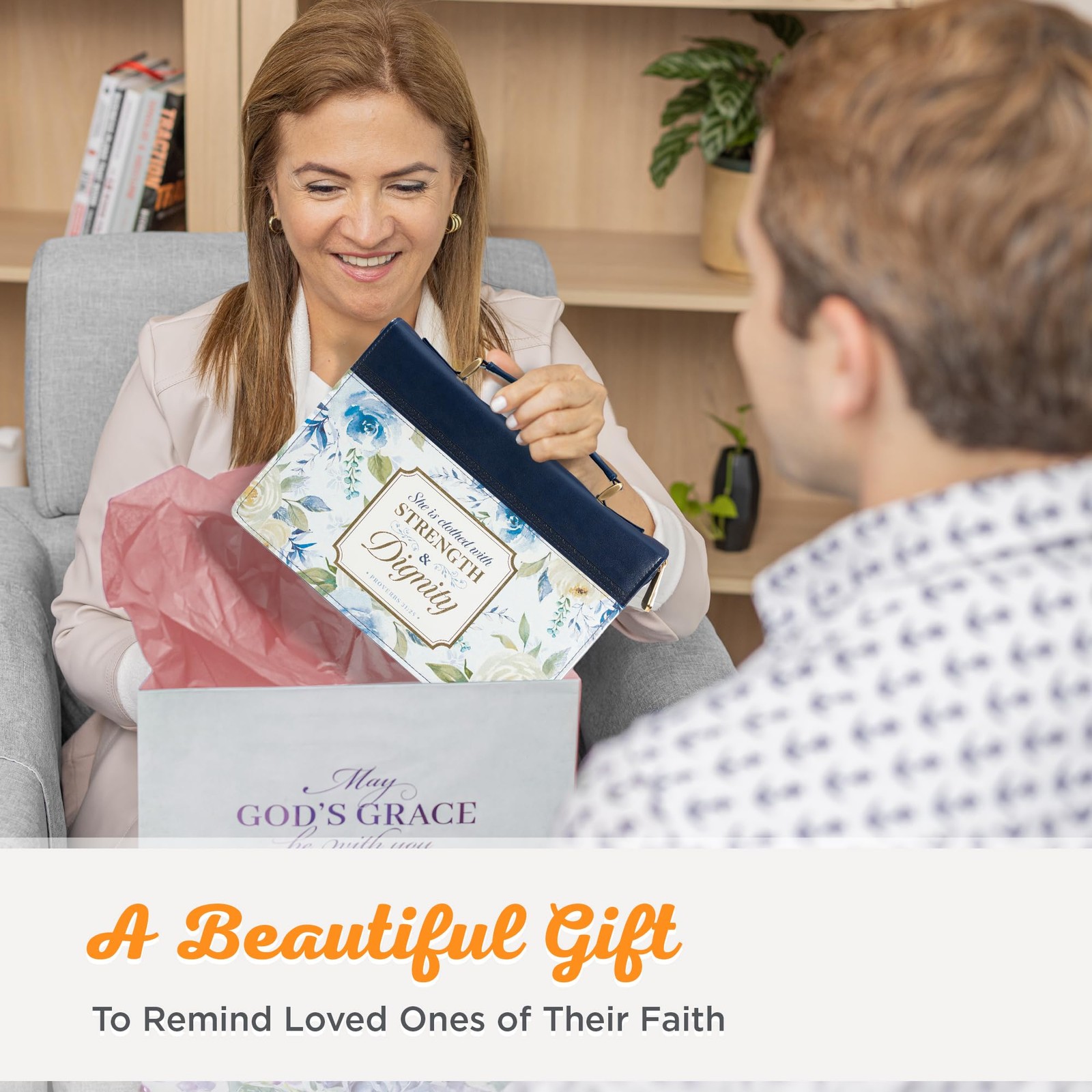 Fashion Vegan Leather Bible Cover Case for Women: Strength & Dignity Gold Ins…