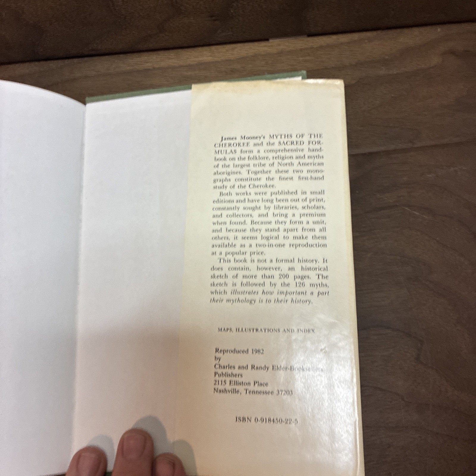 Myths of The Cherokee and Sacred Formulas of The Cherokees by James Mooney 1982
