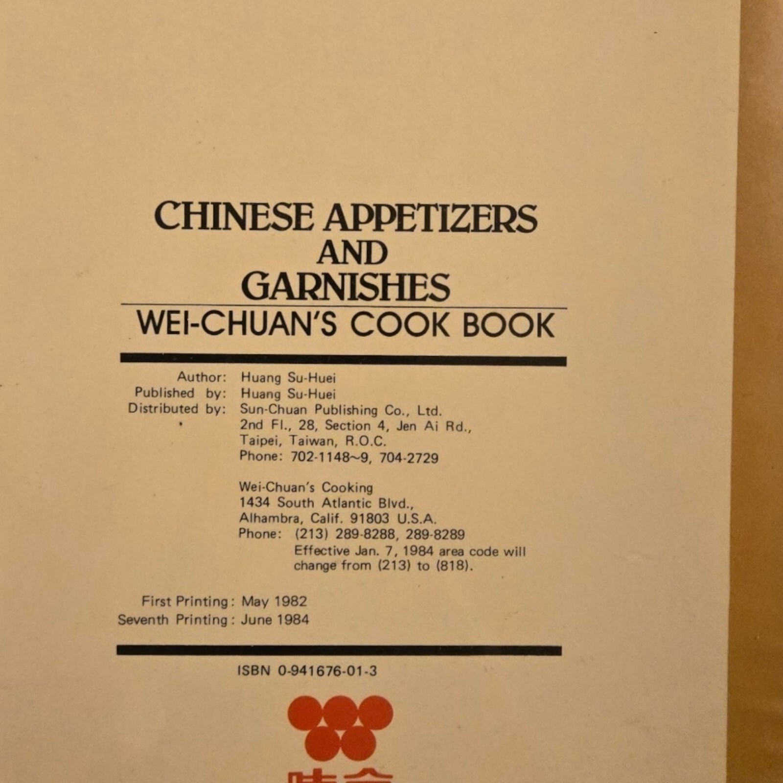 Chinese Appetizers and Garnishes Wei Chuans Cook Book Huang Su Huei 1980s