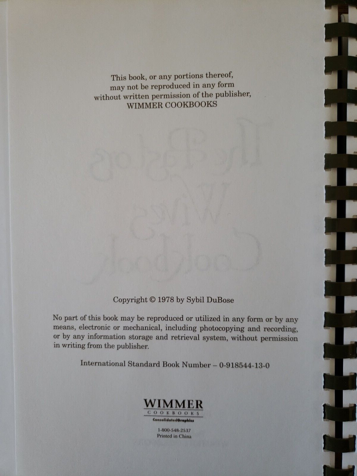 The Pastor’s Wives Cookbook 1978, spiral by Sybil DuBose, comb bound, 349 pages