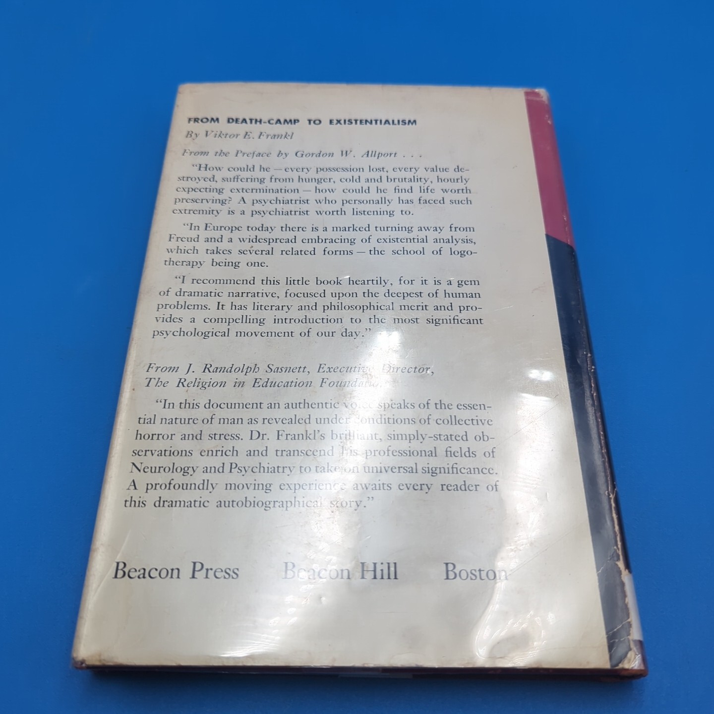 From Death-Camp to Existentialism Viktor Frankl 1959 1st Edition 1st Print HCDJ