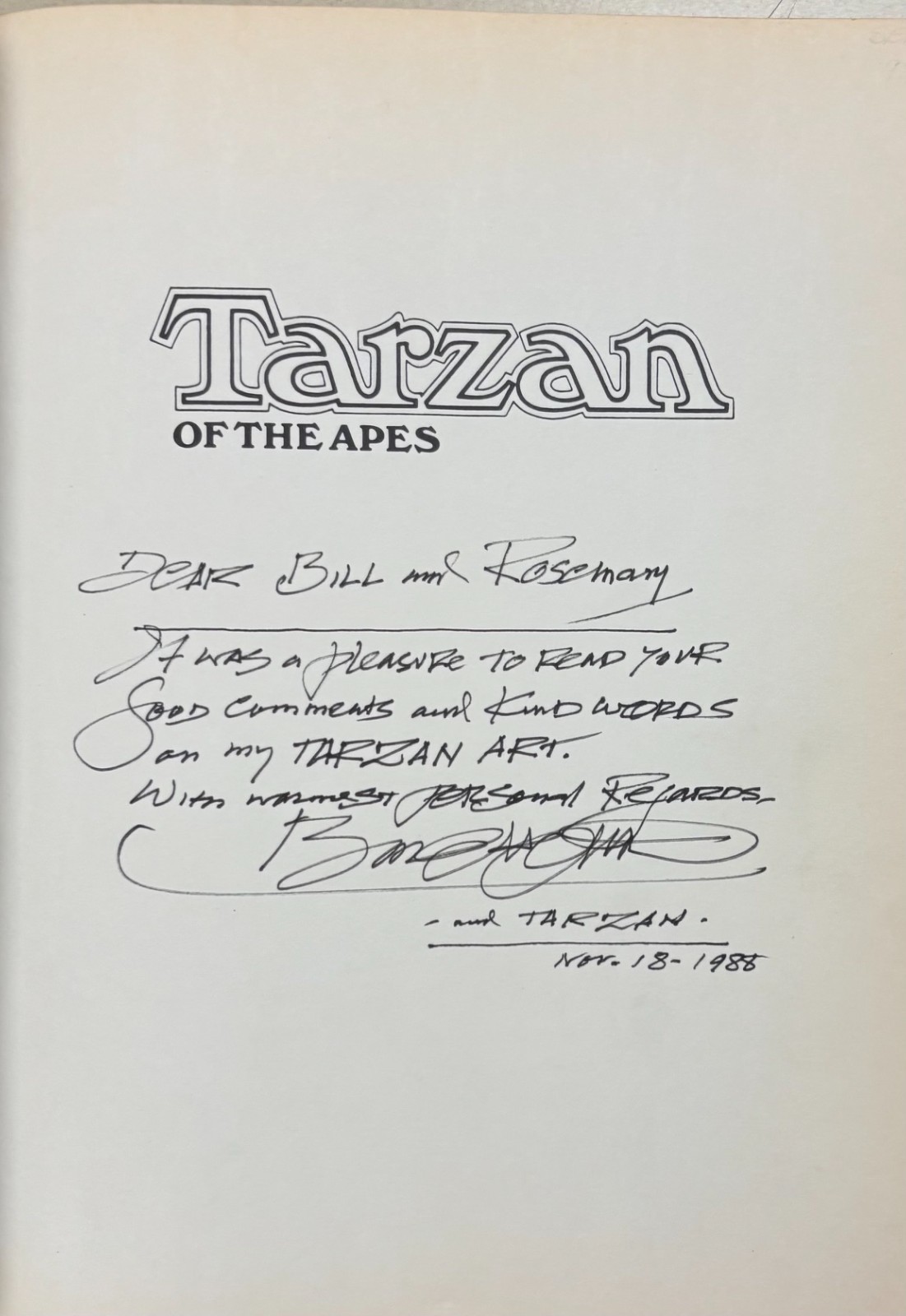 TARZAN OF THE APES – by Burne Hogarth/ E R Burroughs (1972 1st PRINT, INSCRIBED)