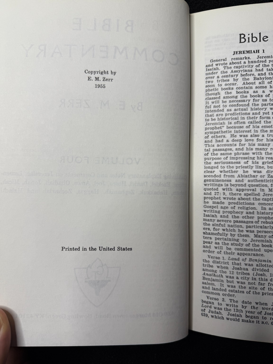 Bible Commentary Vol 4 E.M. Zerr 1955 Old Testament Prophets Hardcover