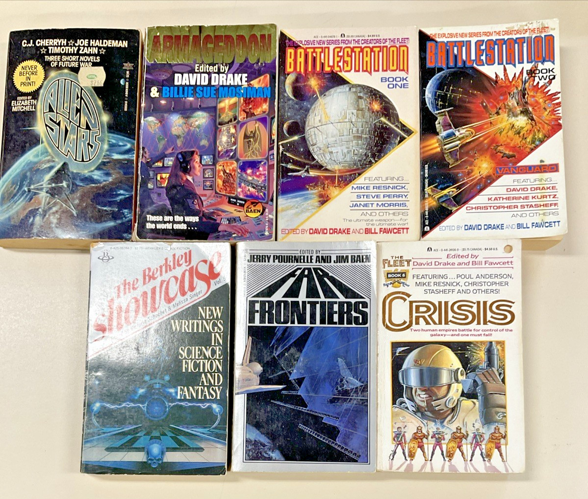 Sci Fi Anthologies PB lot of 14 Drake Pournell Kornbluth Gilman Le Guin & more