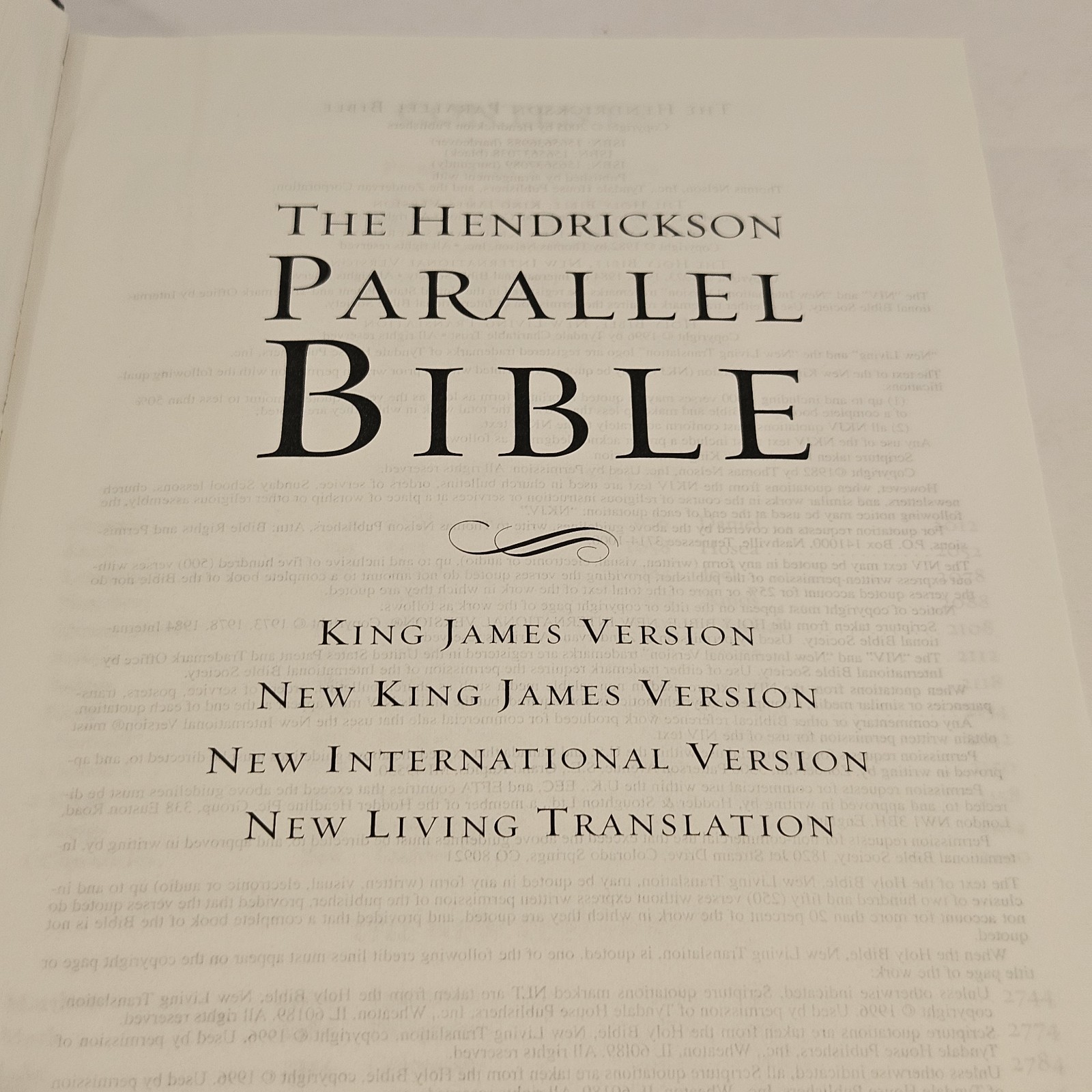 The Hendrickson Parallel Bible KJV NKJV NIV NLT Comparison 2005 Hardcover