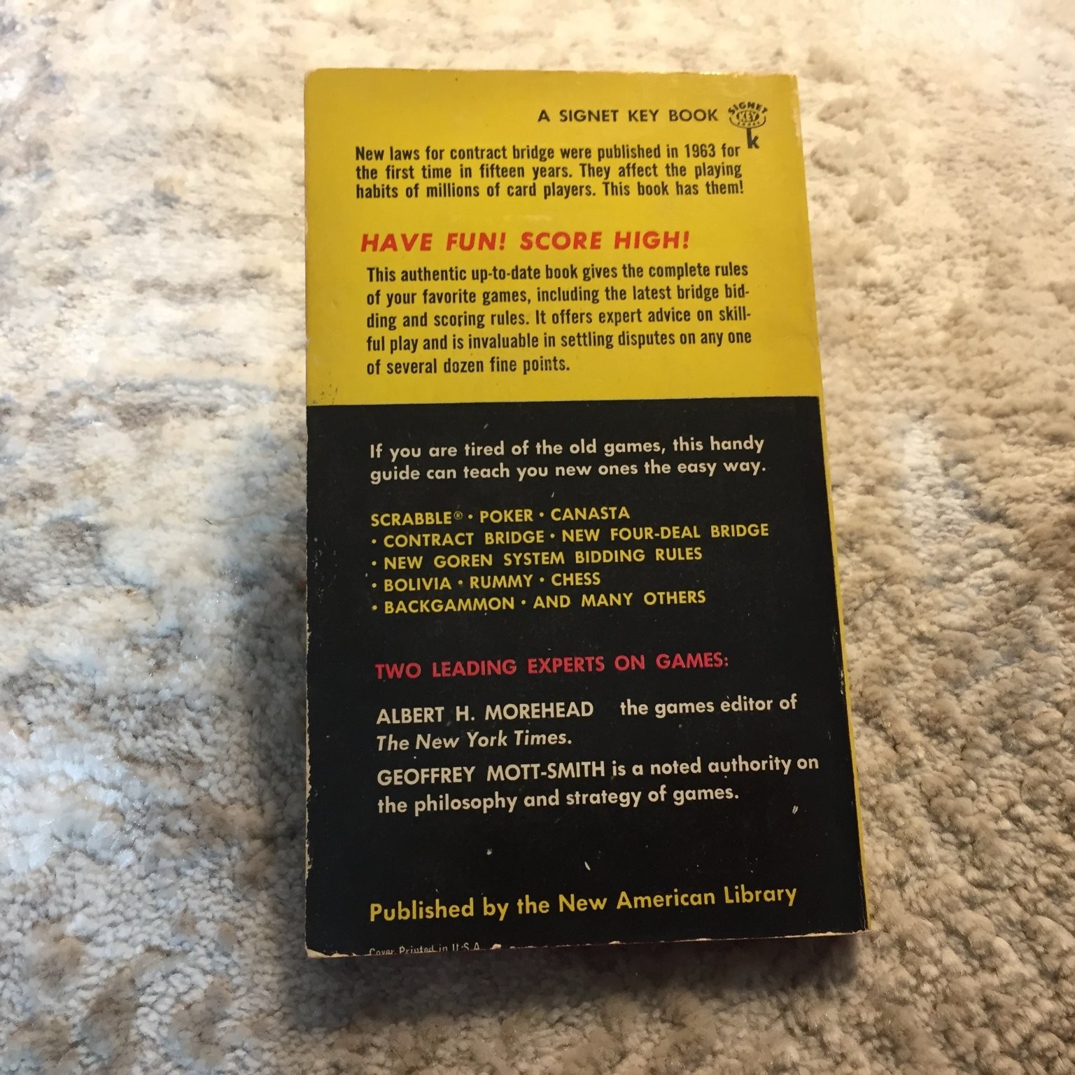 Hoyle’s Rules of Games Morehead Mott-Smith 1963 Signet Games Self Help Book