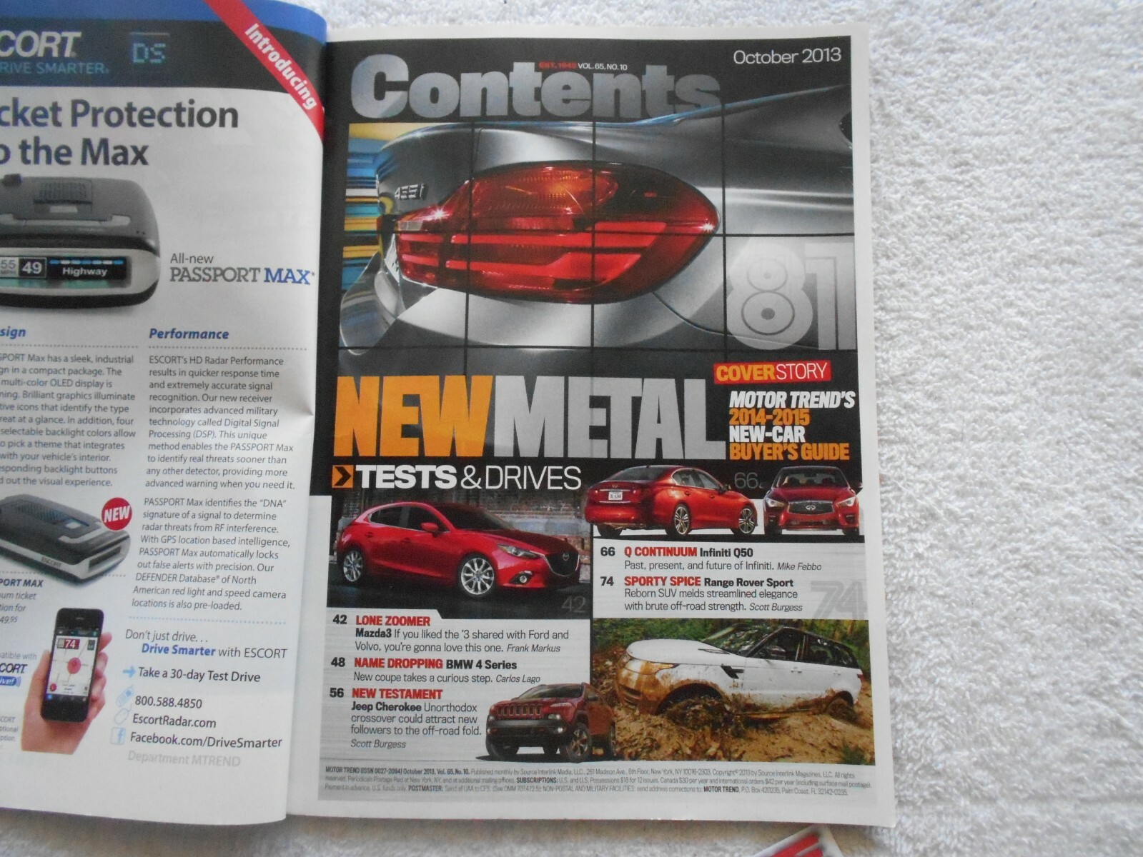 MOTOR TREND Magazine- OCT,2013-2014-2015 NEW CARS