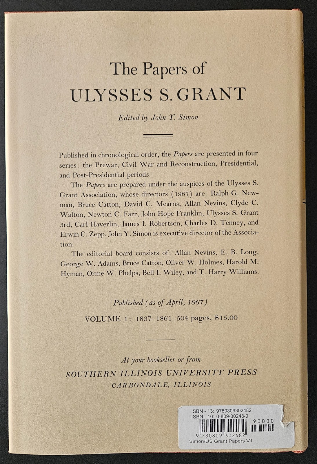 The Papers of Ulysses S. Grant vol. 1 (1837 – 1861) – 1967, HC
