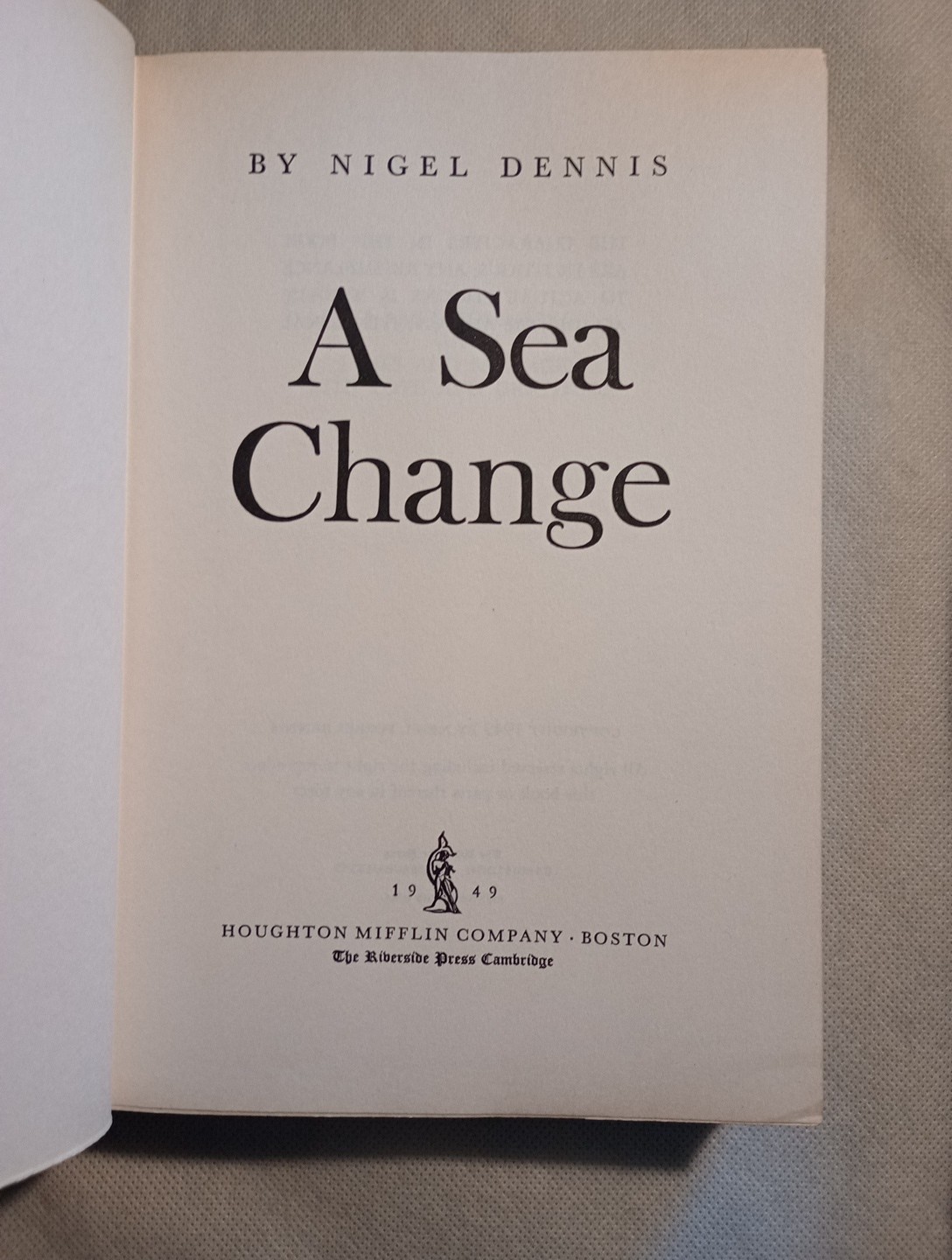 A Sea Change by Nigel Dennis (1949 Hardcover) Houghton Mifflin VINTAGE