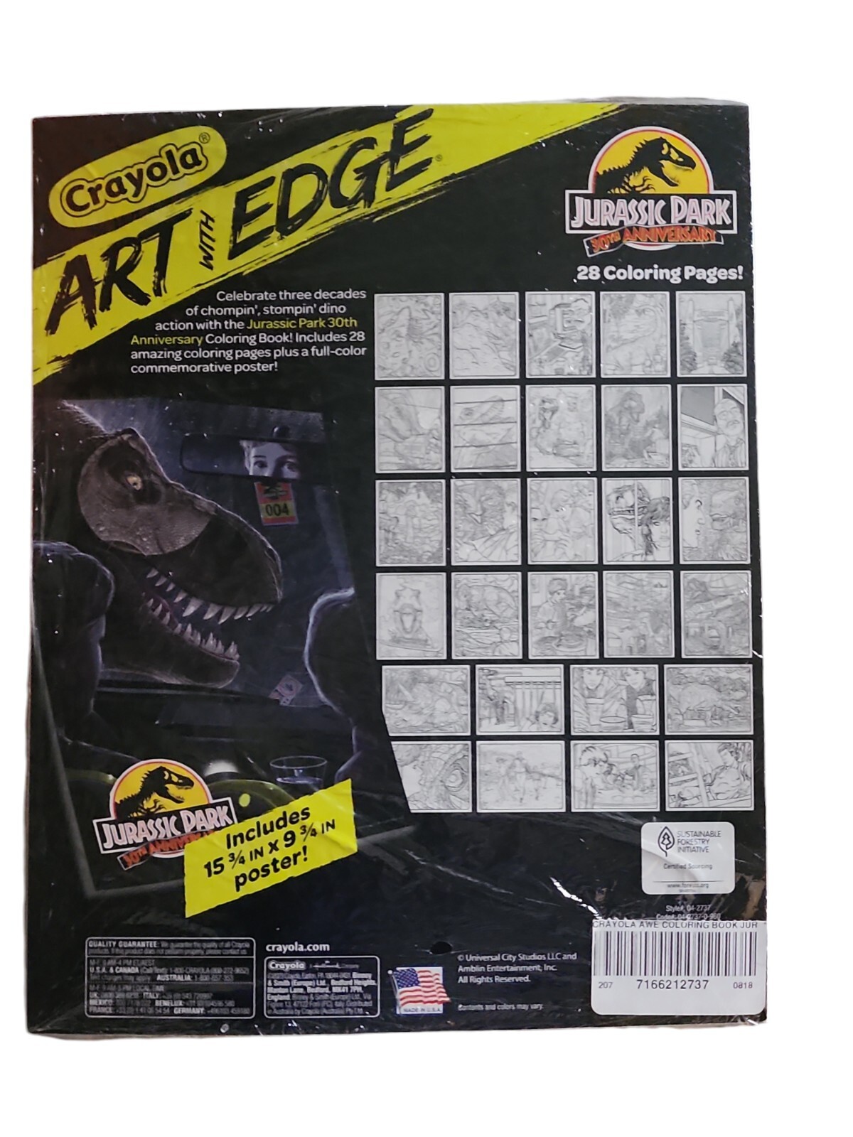 Jurassic Park 30th Anniversary Art with Edge Book, 28 Pages,Poster, New