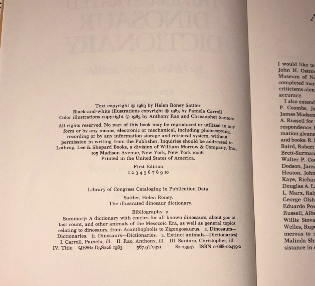 🔥Vintage 1983 The Illustrated Dinosaur Dictionary Helen Roney Sattler Hardcover