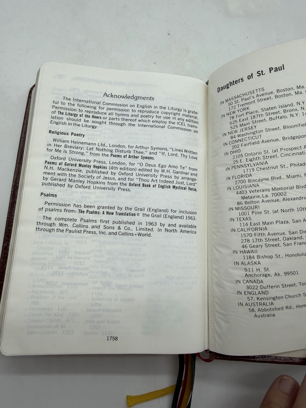 Christian Prayer: Liturgy of the Hours Leathercover 1976 St. Paul Revised
