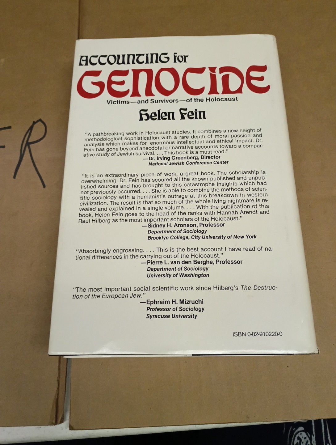Accounting for Genocide… by Helen Fein 1979 Free Press HC w/ DJ