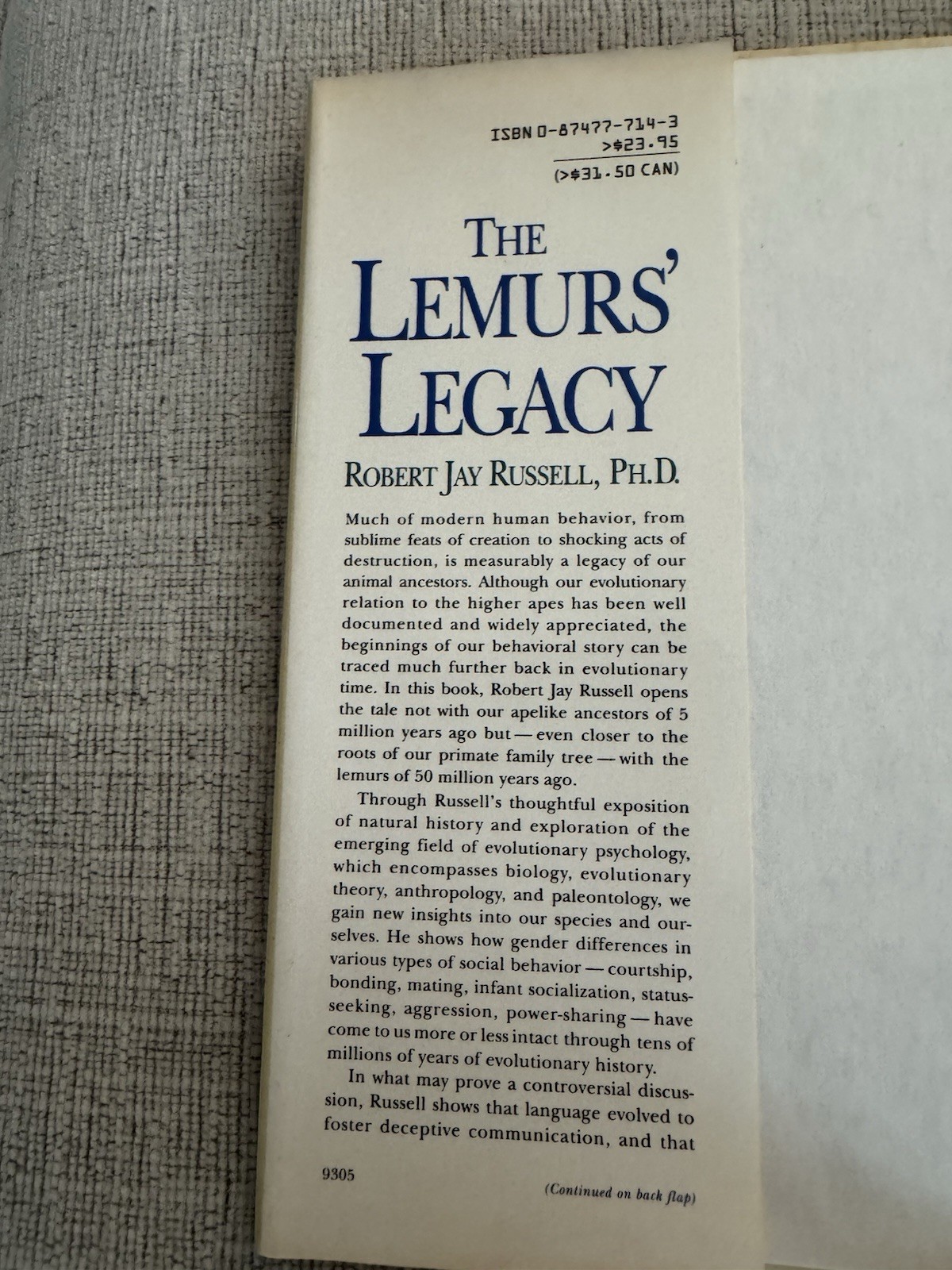The Lemurs’ Legacy Robert Jay Russell 1993 HC DJ Evolution Power Sex Love